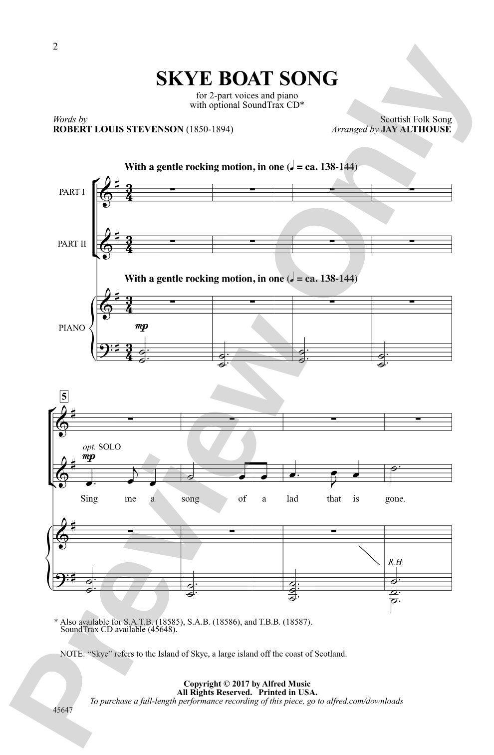 Skye Boat Song: 2-Part Choral Octavo