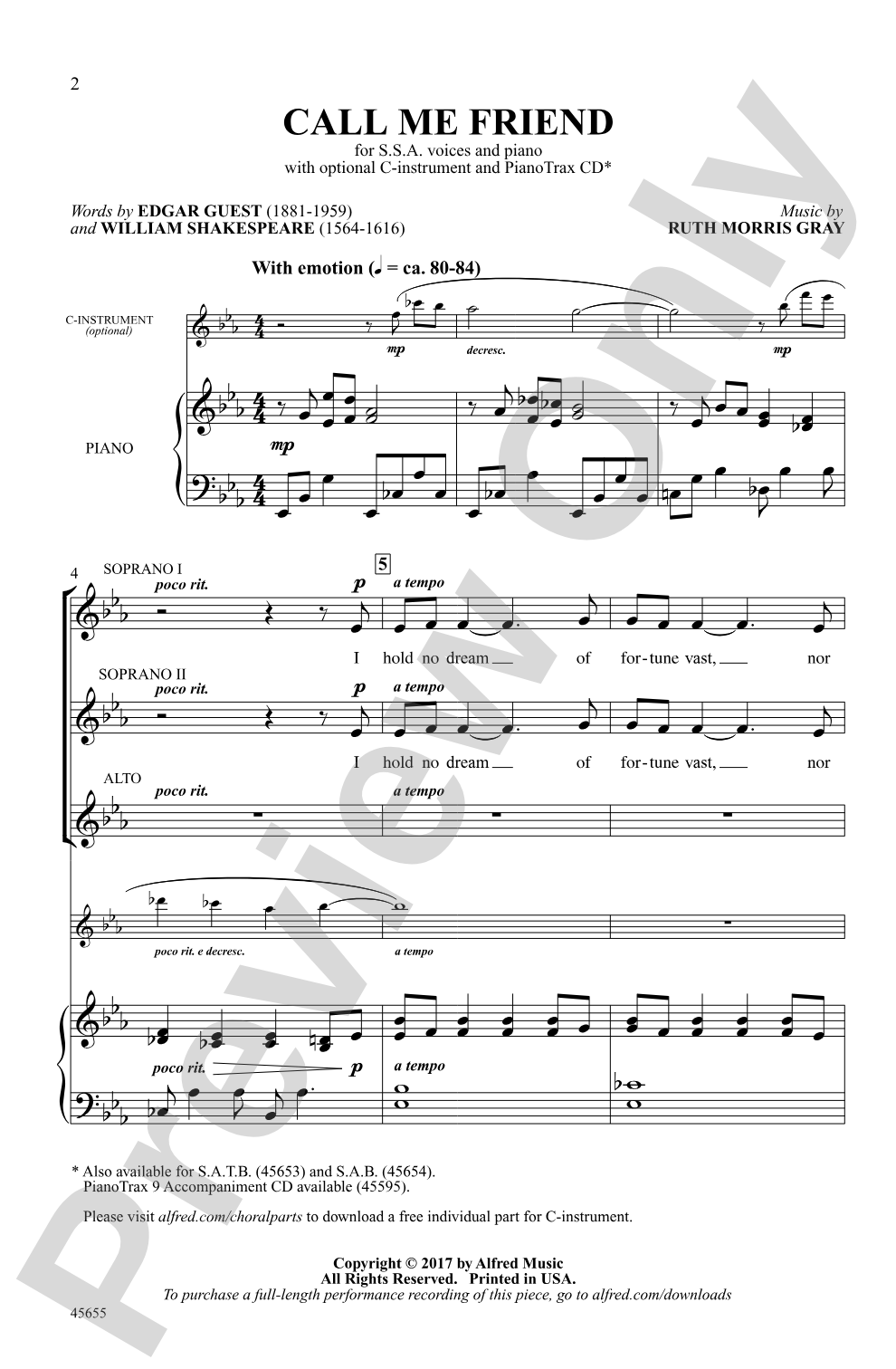 Call Me Friend: SSA Choral Octavo