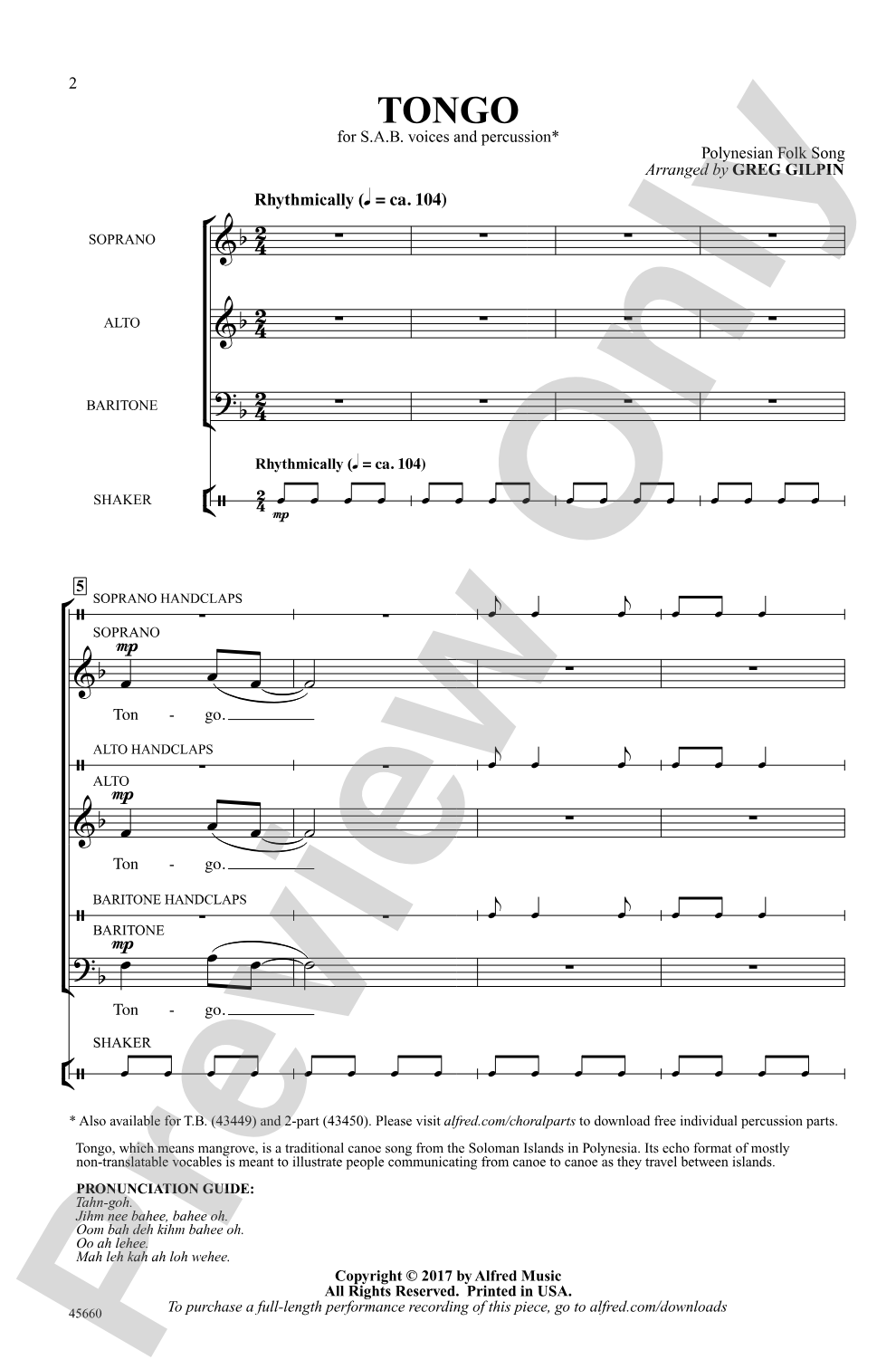 Tongo: SAB, <I>a cappella</I> Choral Octavo