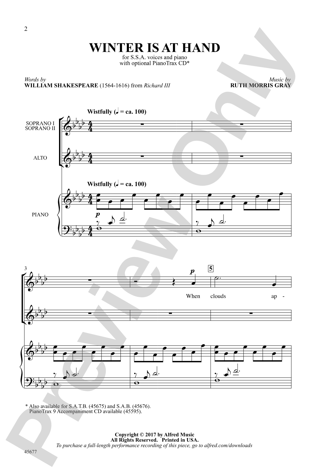 Winter Is at Hand: SSA Choral Octavo