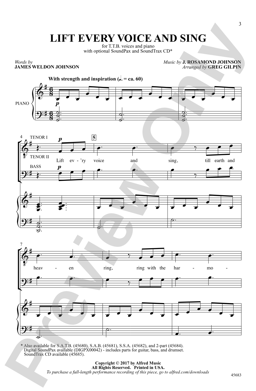 Lift Every Voice and Sing: TTB Choral Octavo