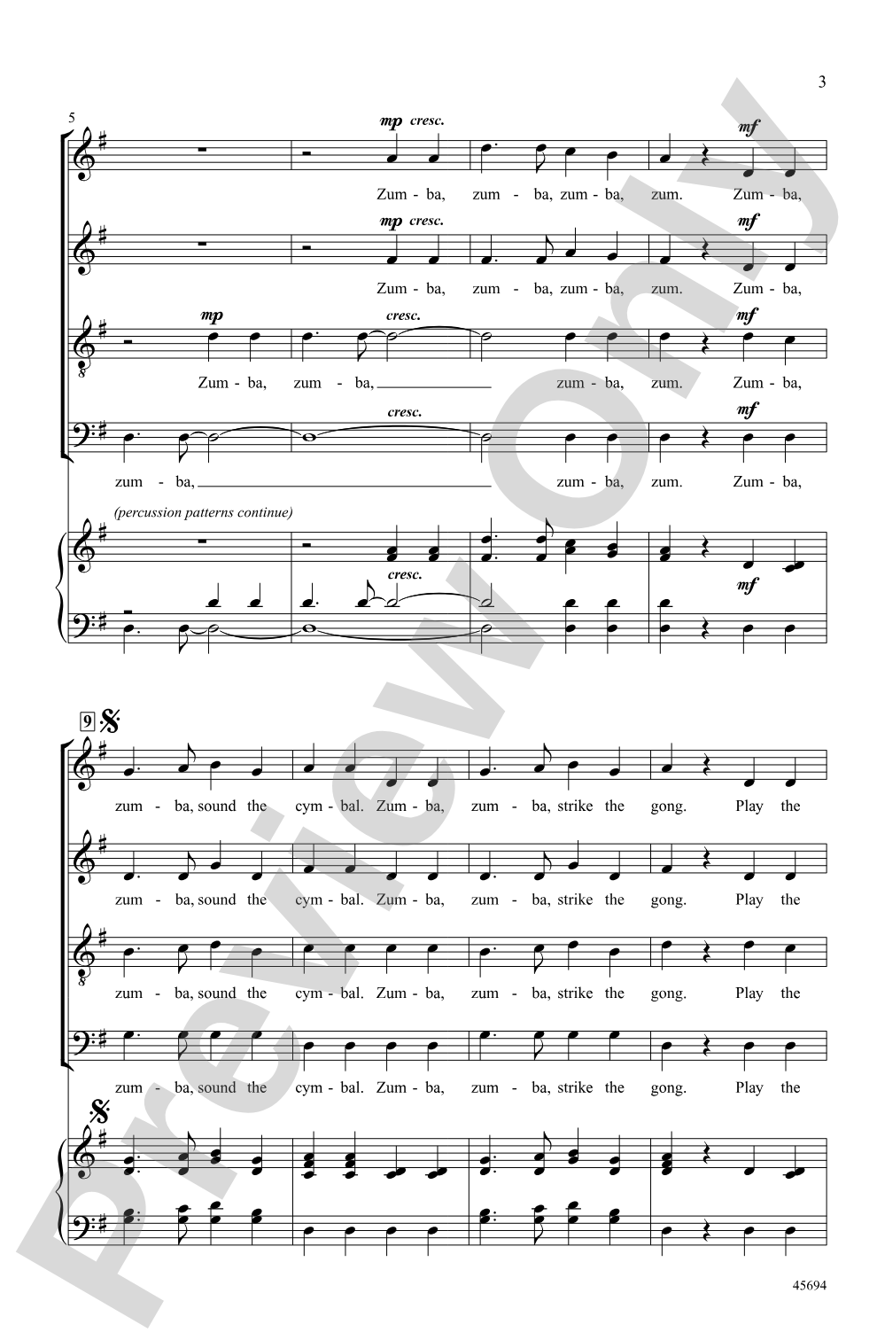 Zumba, Zumba: SATB, <i>a cappella</i> Choral Octavo