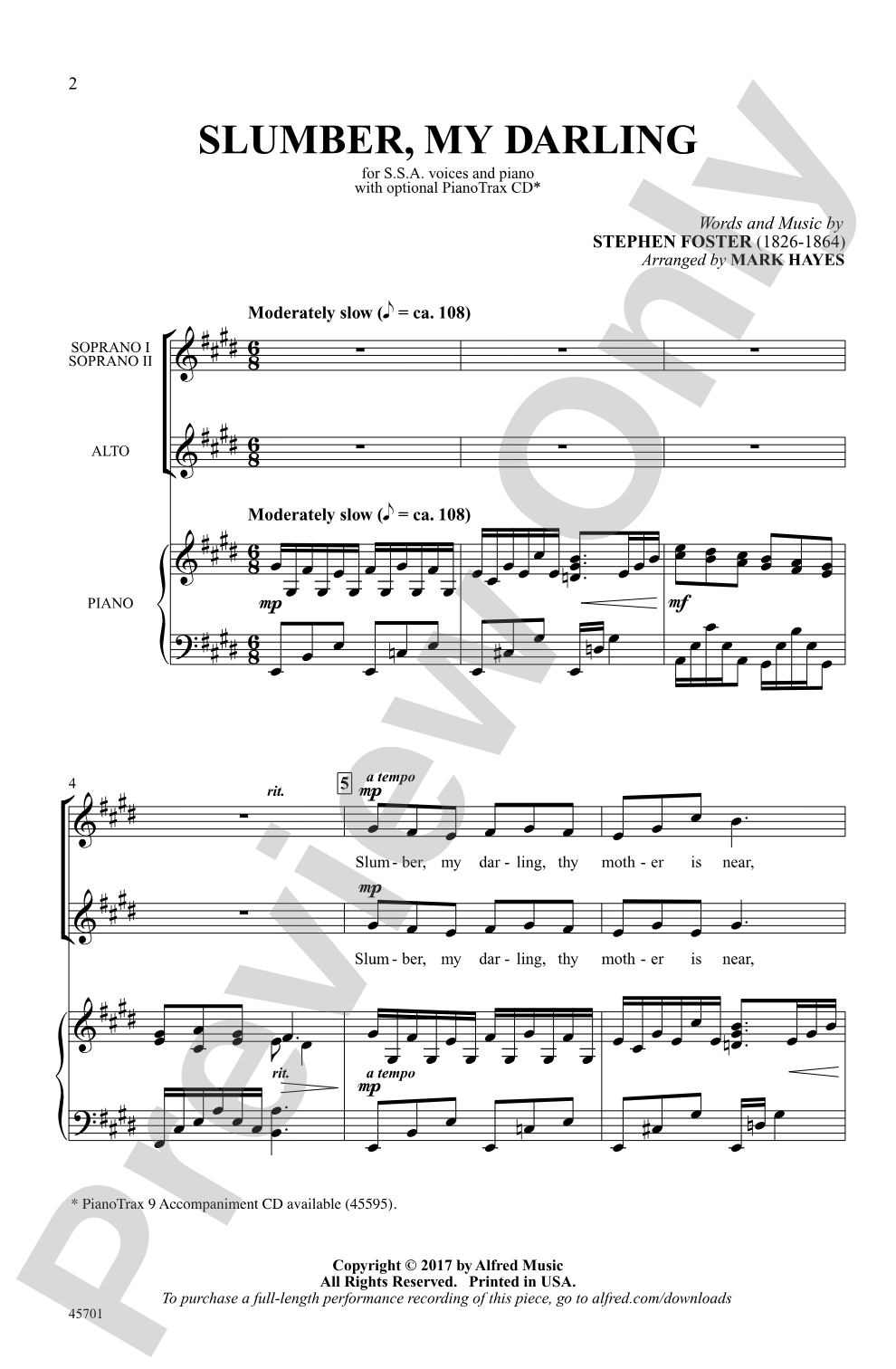 Slumber, My Darling: SSA Choral Octavo