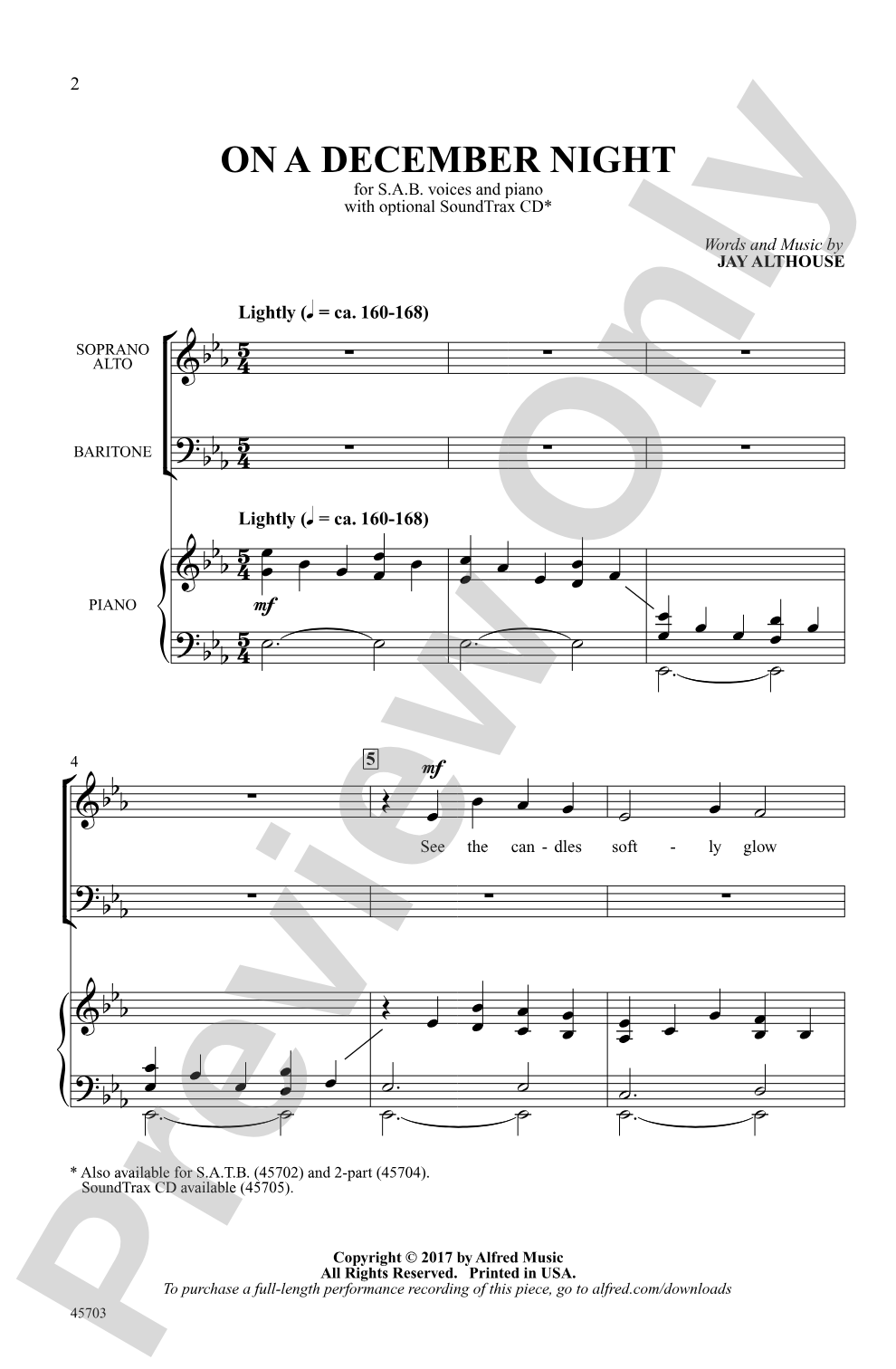 On a December Night: SAB Choral Octavo