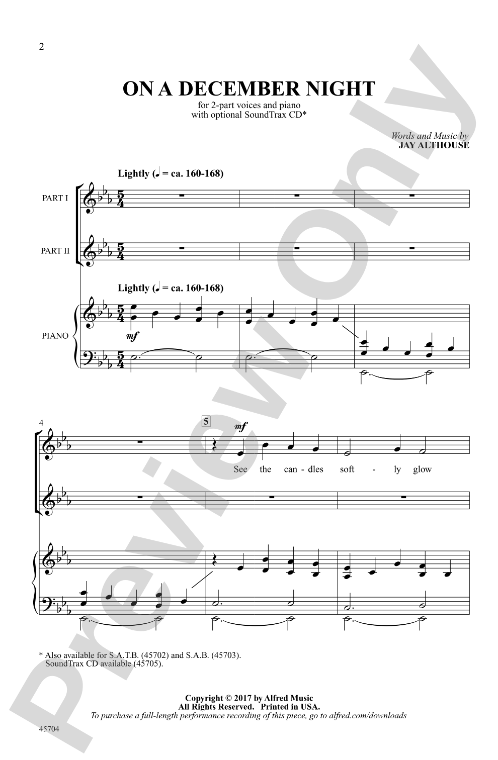 On a December Night: 2-Part Choral Octavo