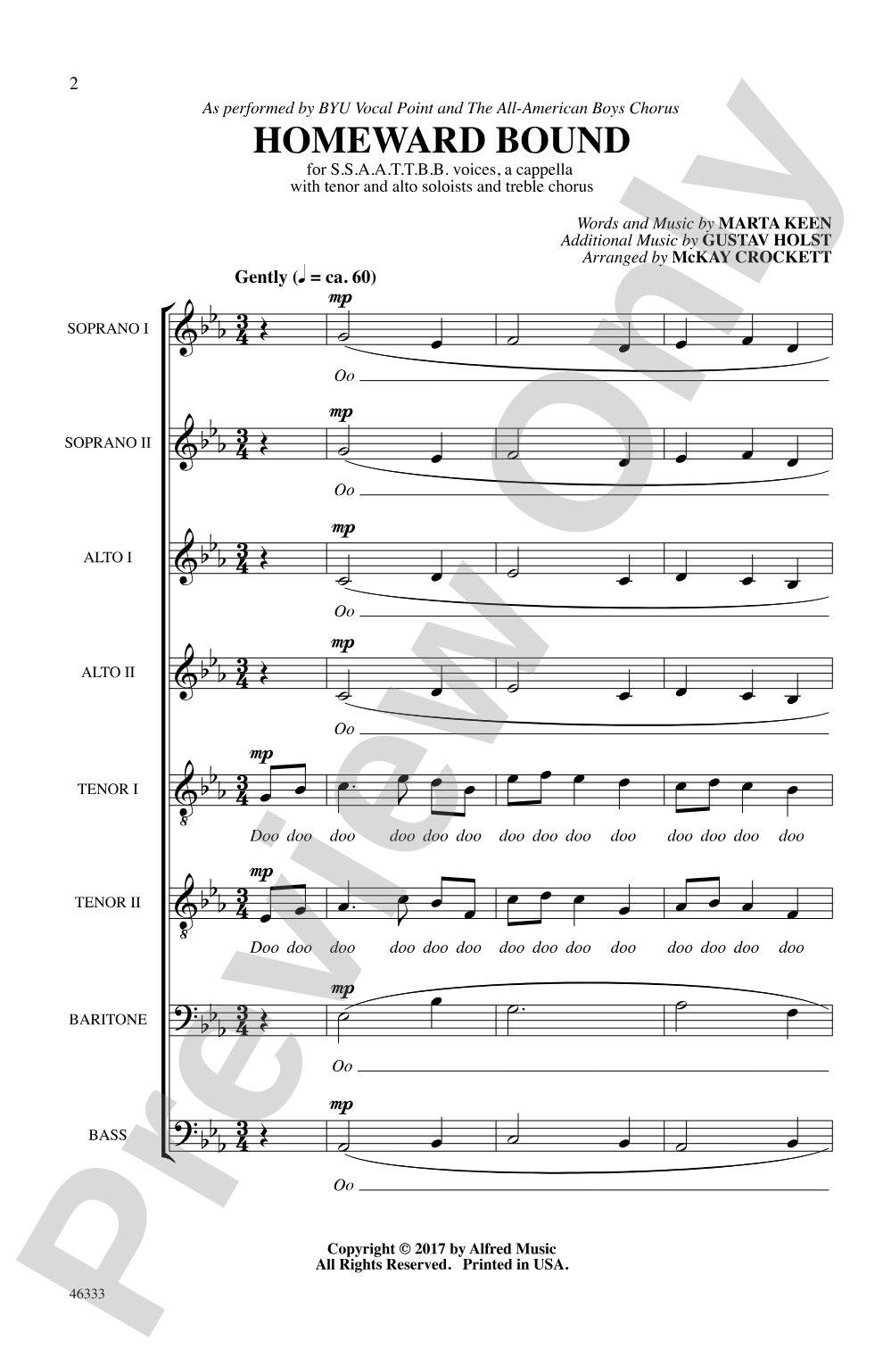Homeward Bound: SSAATTBB, <i>a cappella</i> Choral Octavo