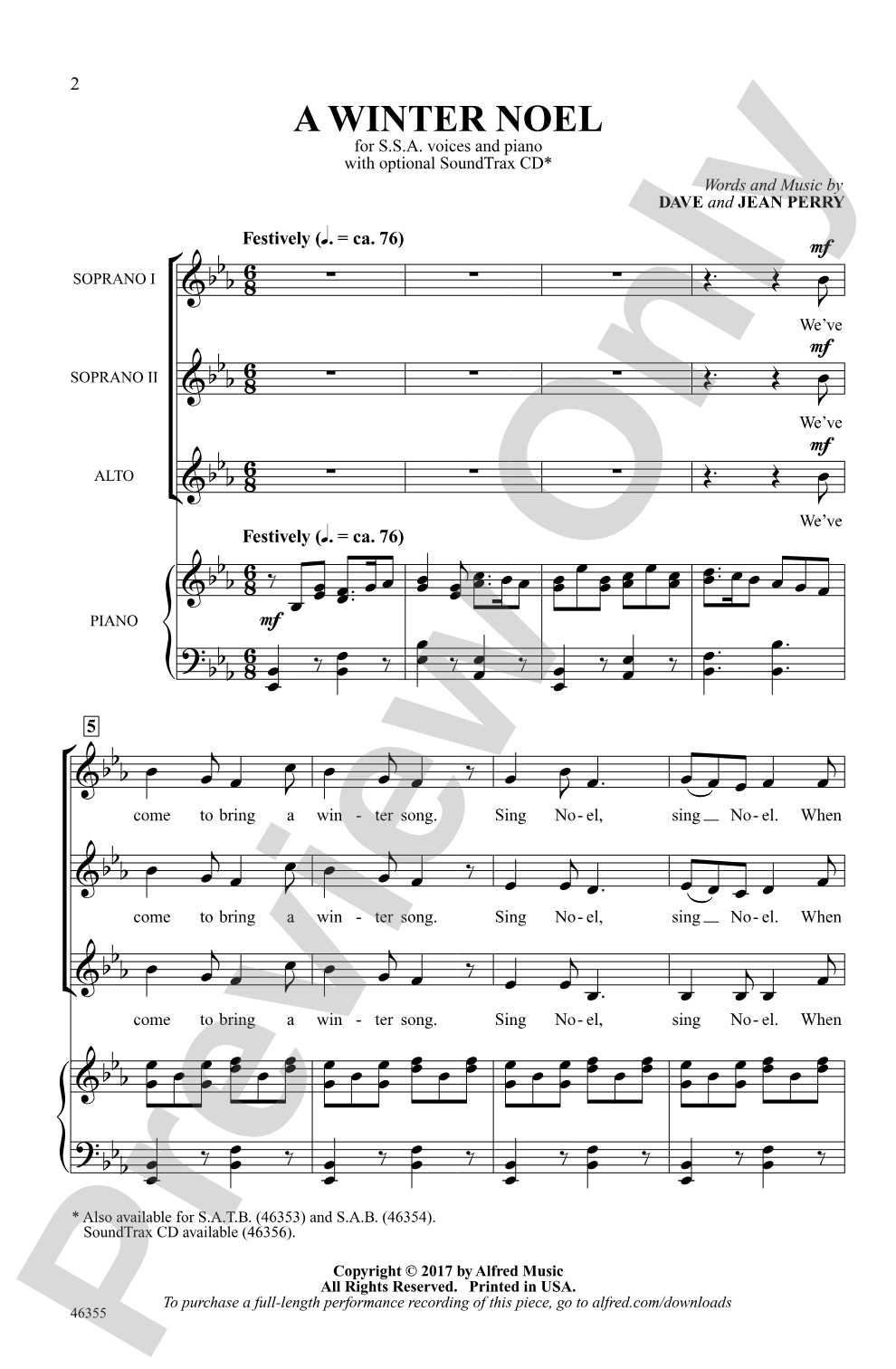 A Winter Noel: SSA Choral Octavo