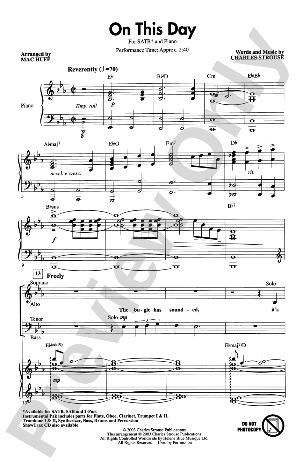 On This Day: SATB Choral Octavo
