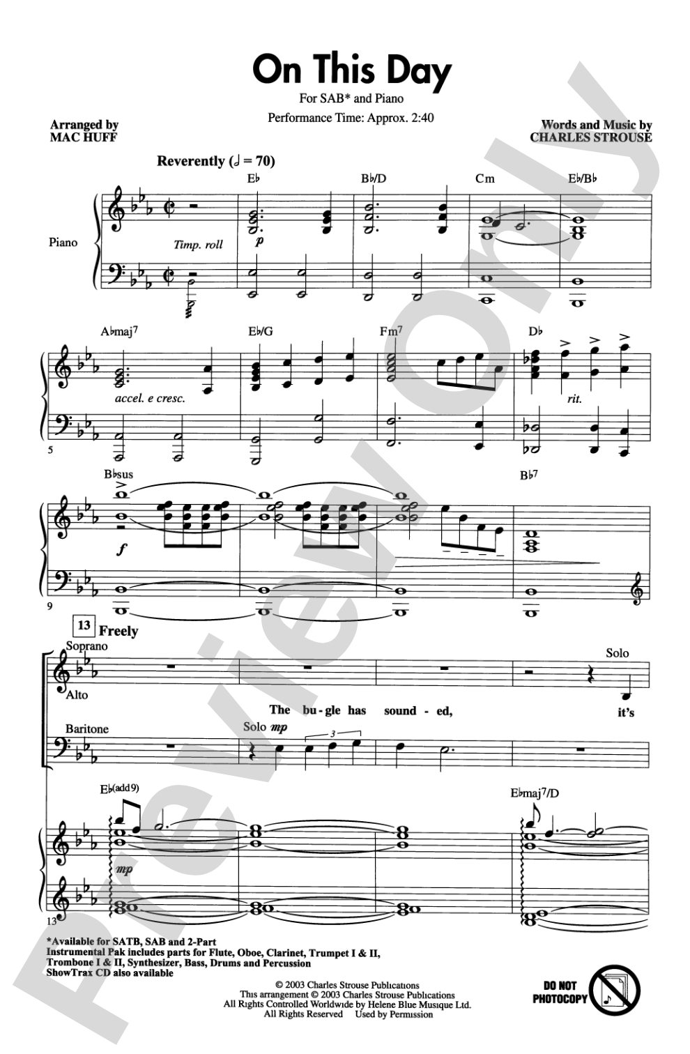 On This Day: SAB Choral Octavo