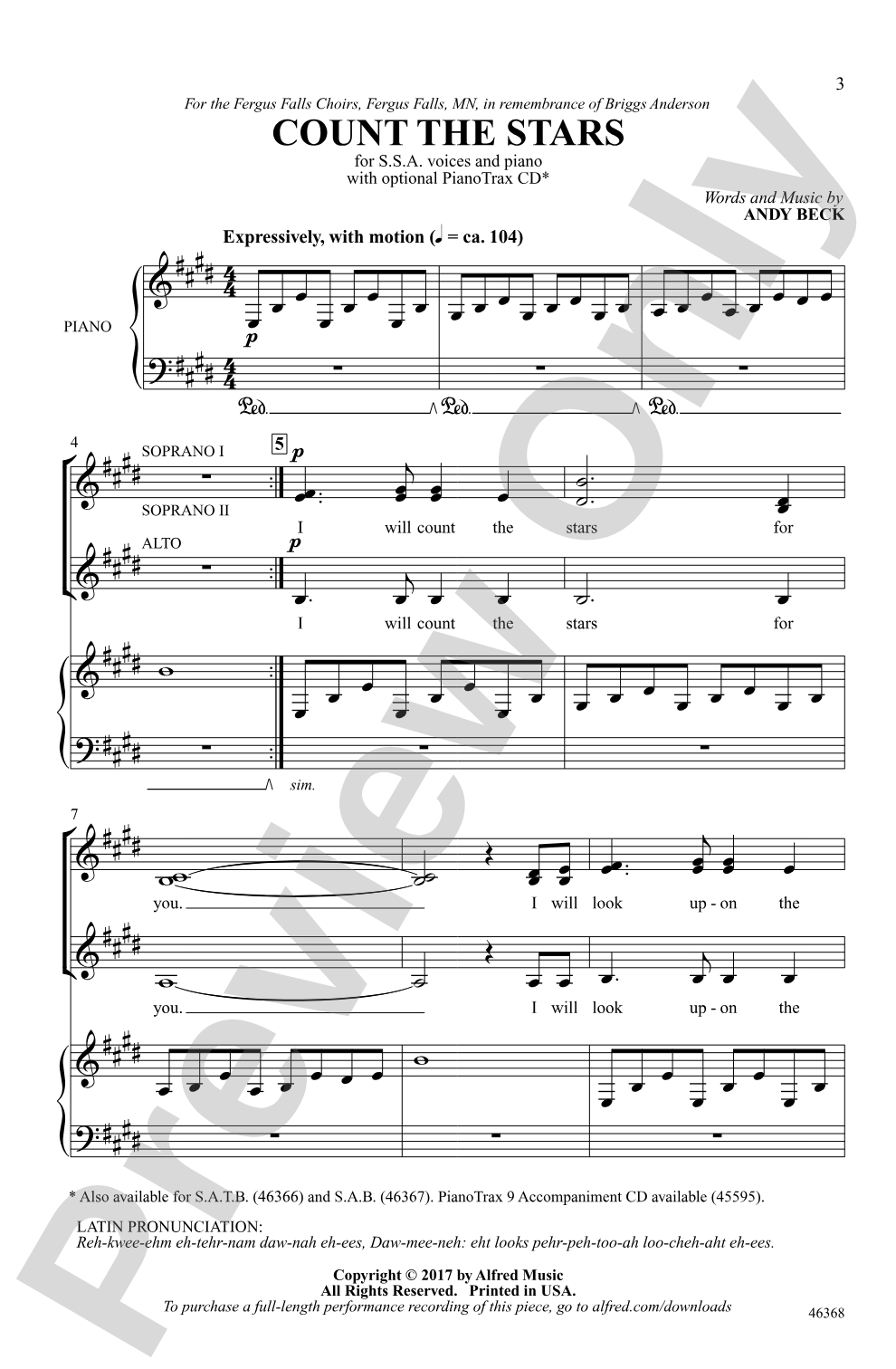 Count the Stars: SSA Choral Octavo | Andy Beck | Digital Sheet