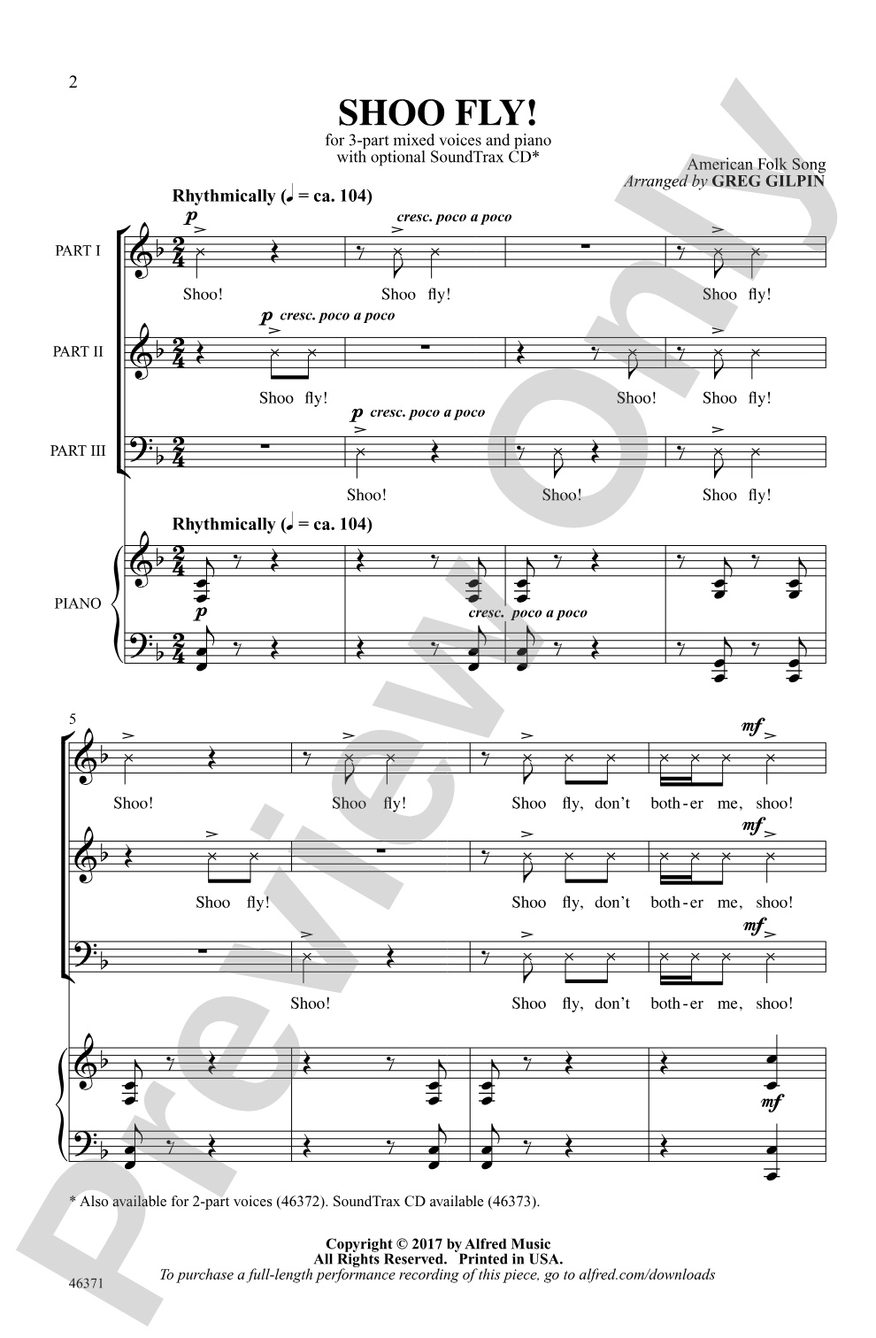 Shoo Fly!: 3-Part Mixed Choral Octavo