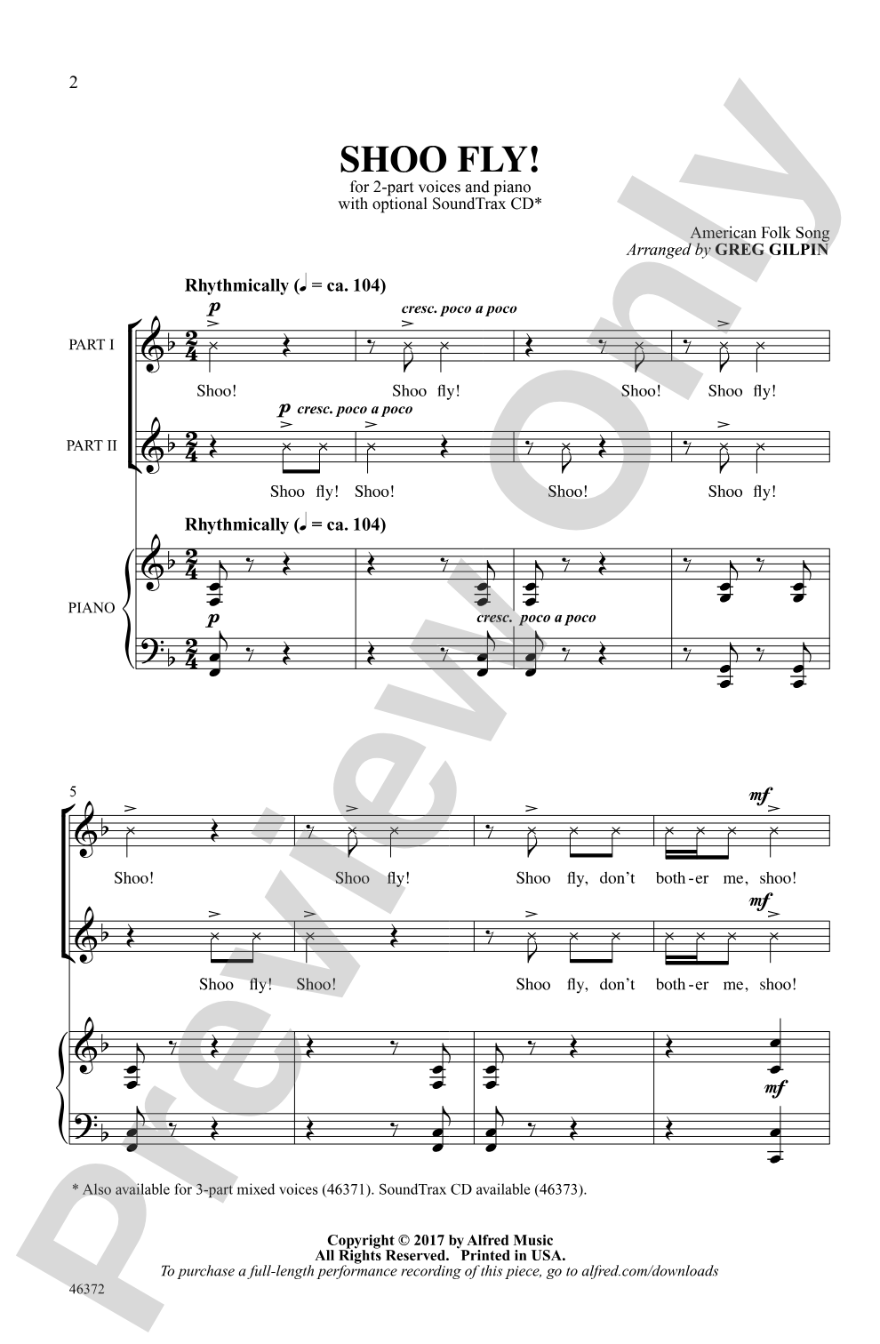 Shoo Fly!: 2-Part Choral Octavo