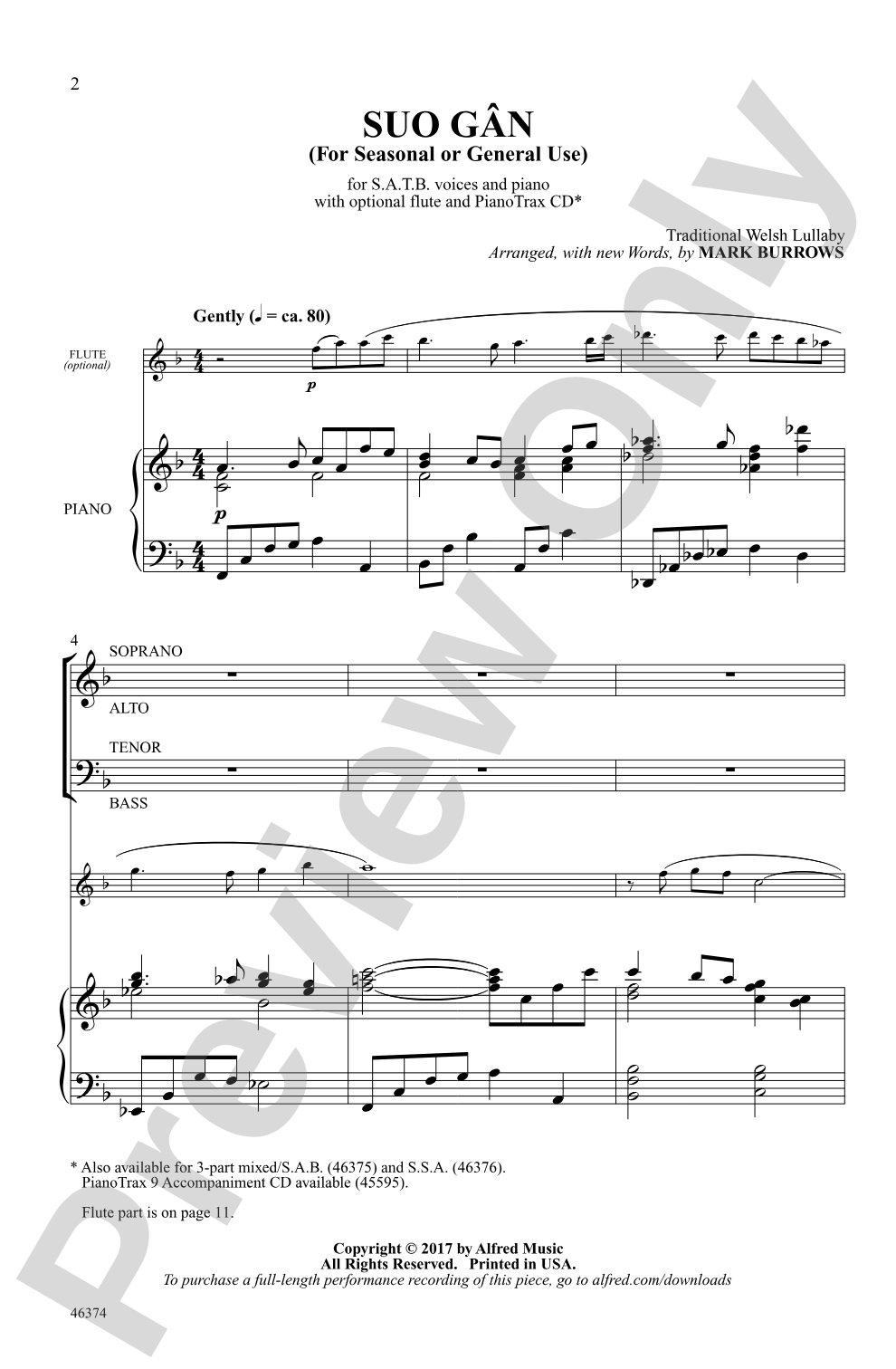 Suo Gân: SATB Choral Octavo