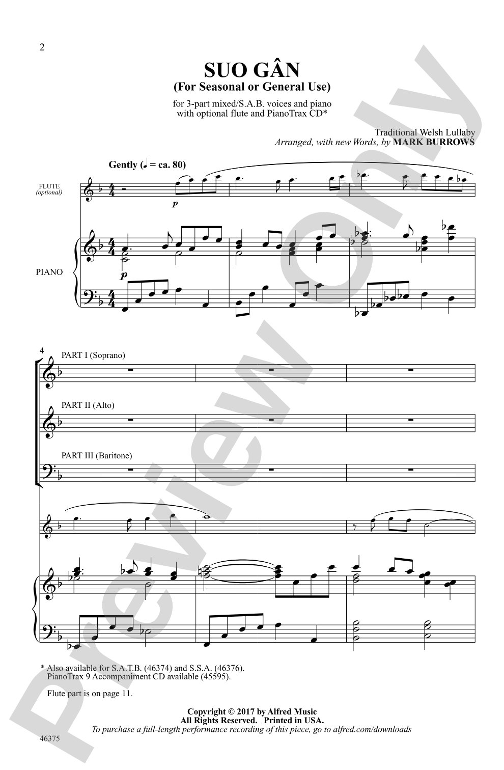 Suo Gân: 3-Part Mixed/SAB Choral Octavo
