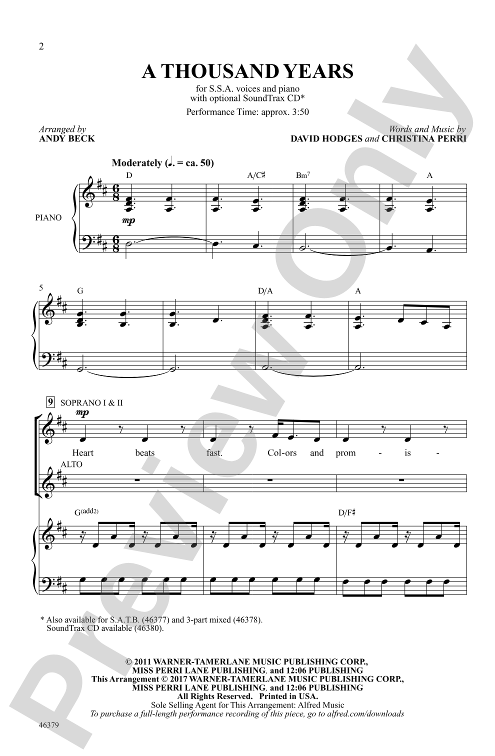 A Thousand Years: SSA Choral Octavo