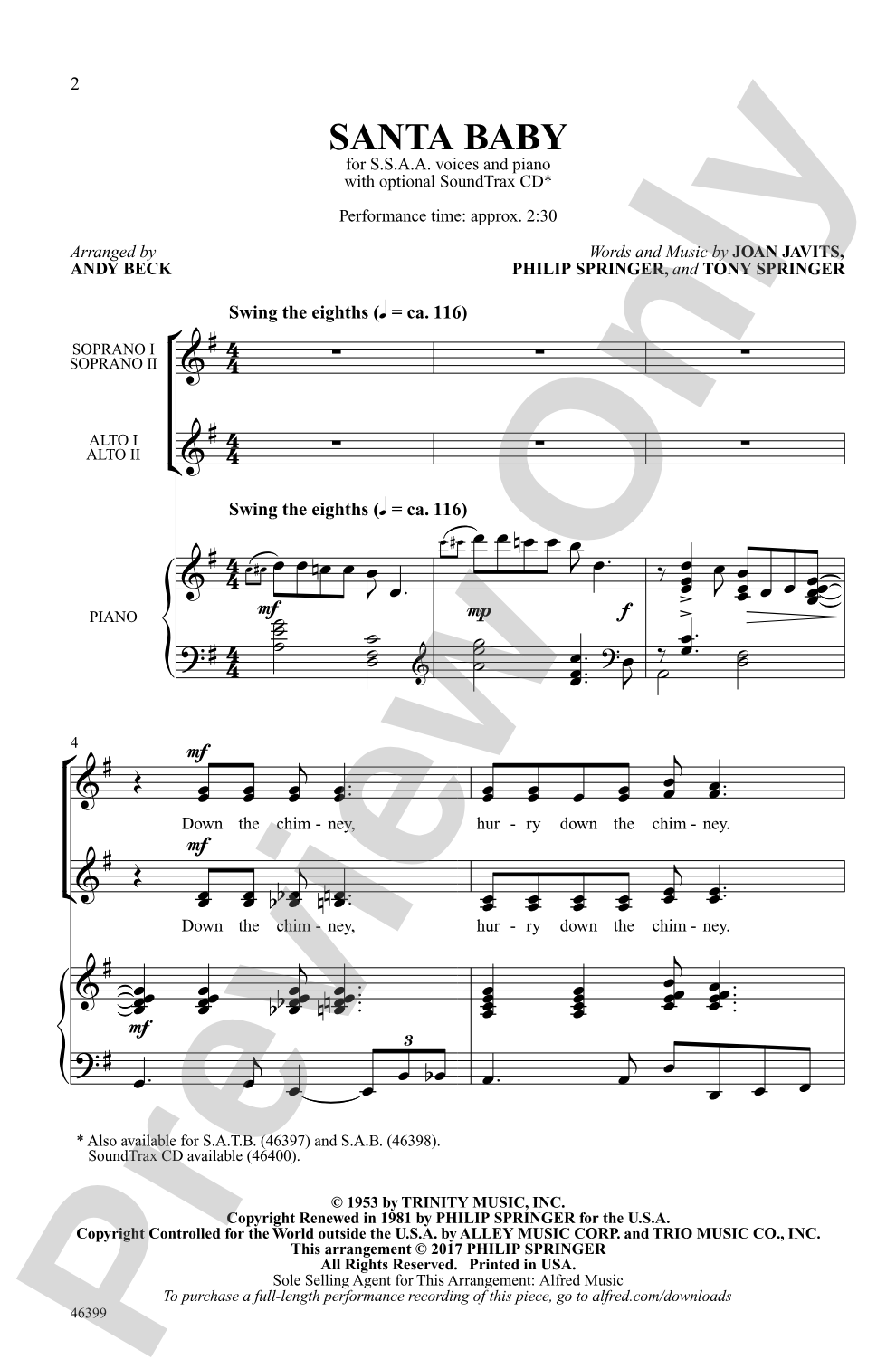 Santa Baby: SSA Choral Octavo