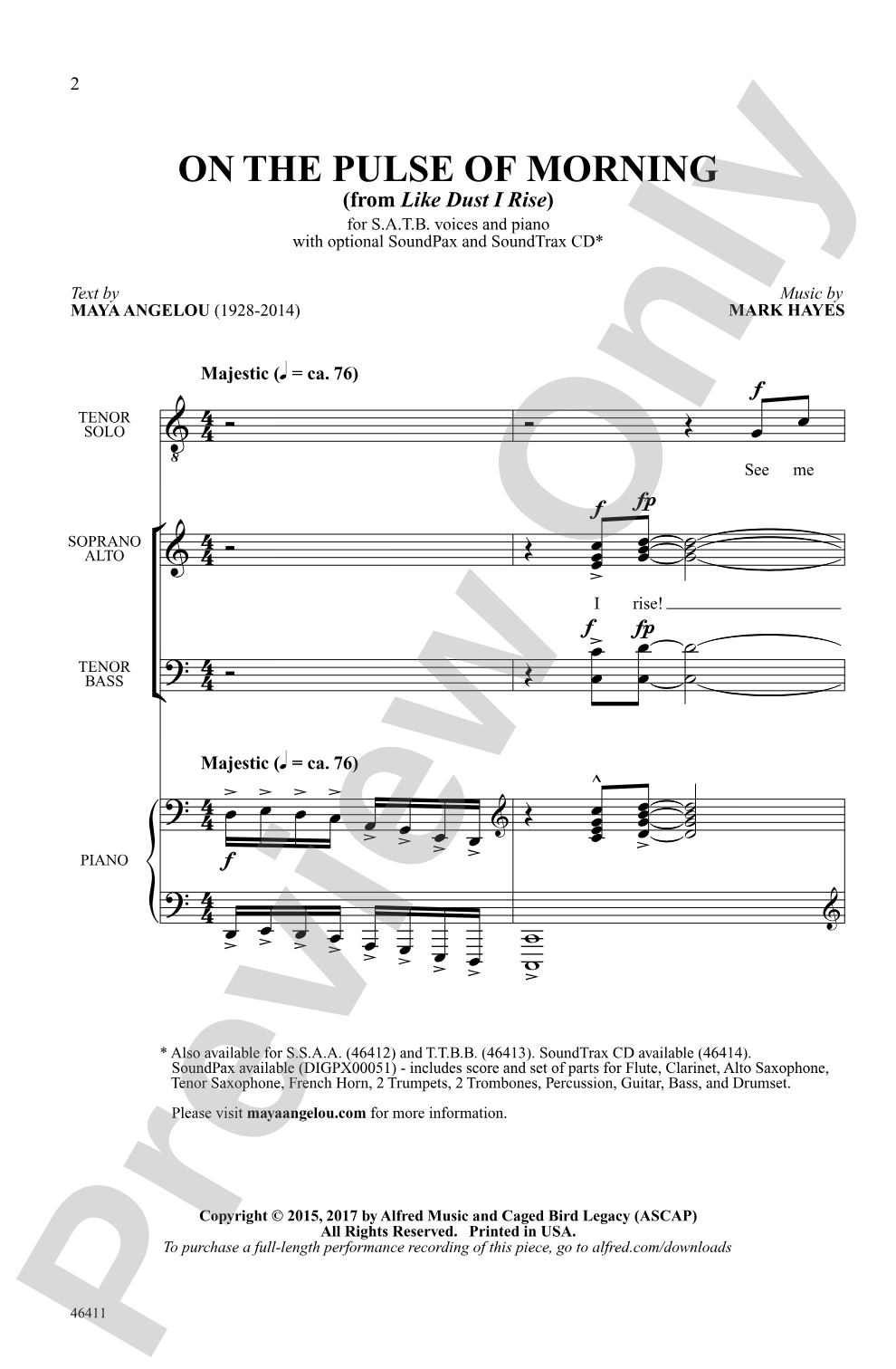 On the Pulse of Morning: SATB Choral Octavo