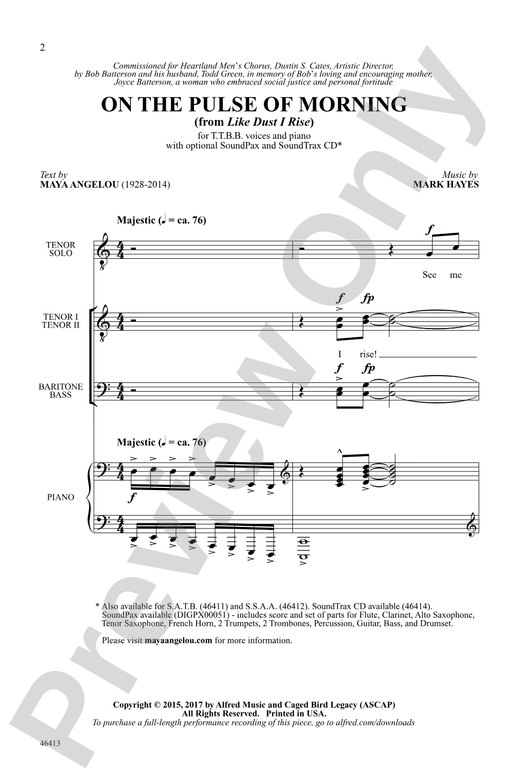 On the Pulse of Morning: TTBB Choral Octavo