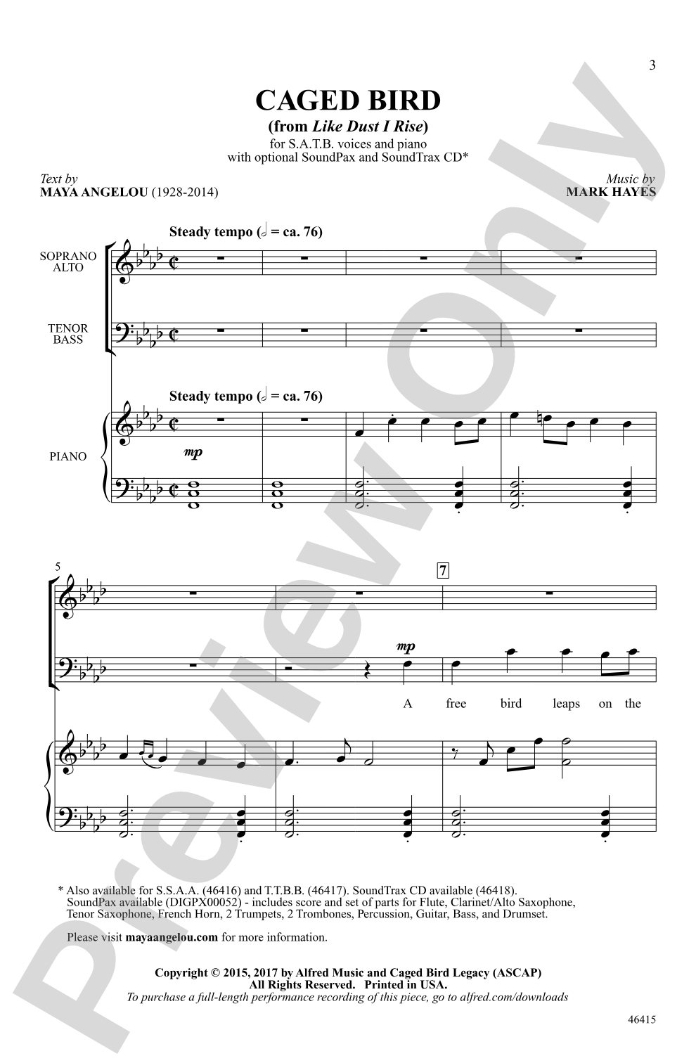 Caged Bird: SATB Choral Octavo