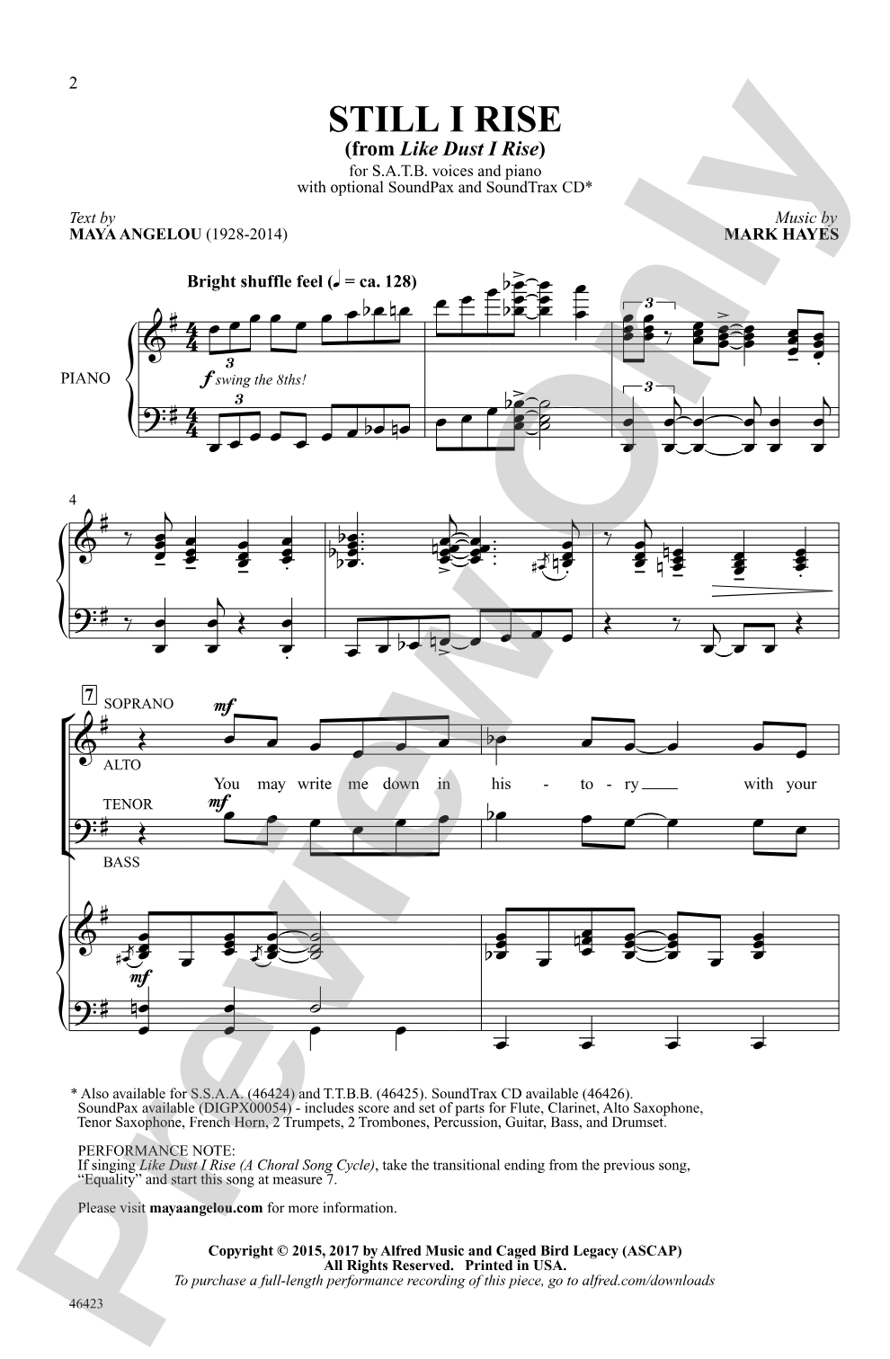 Still I Rise: SATB Choral Octavo