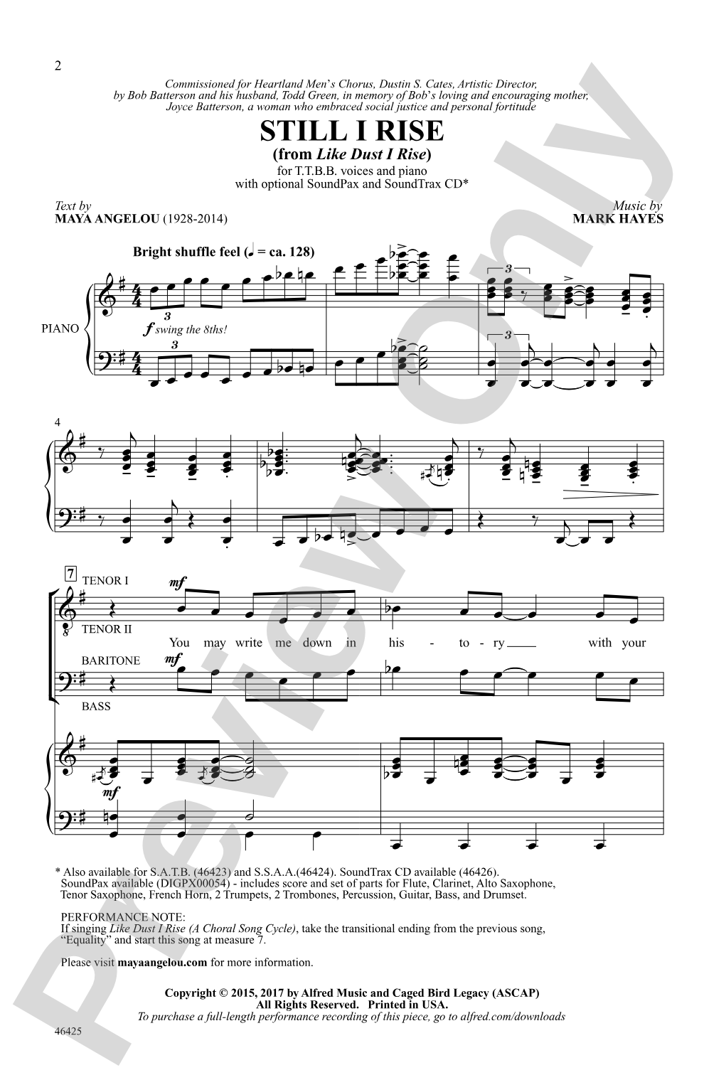 Still I Rise: TTBB Choral Octavo