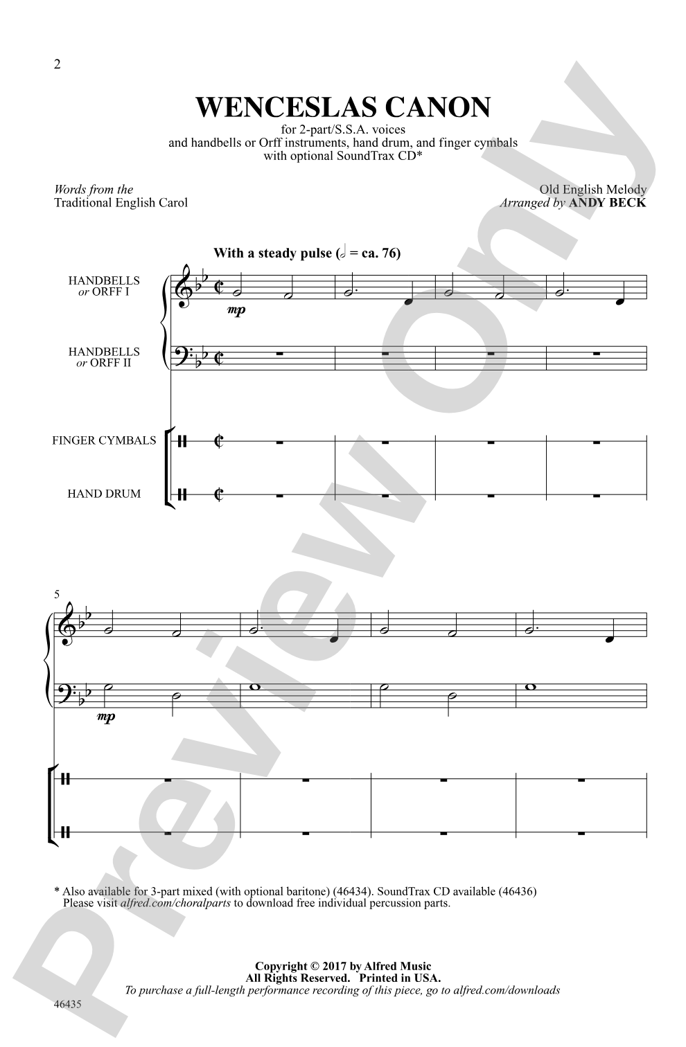 Wenceslas Canon: 2-Part/SSA Choral Octavo