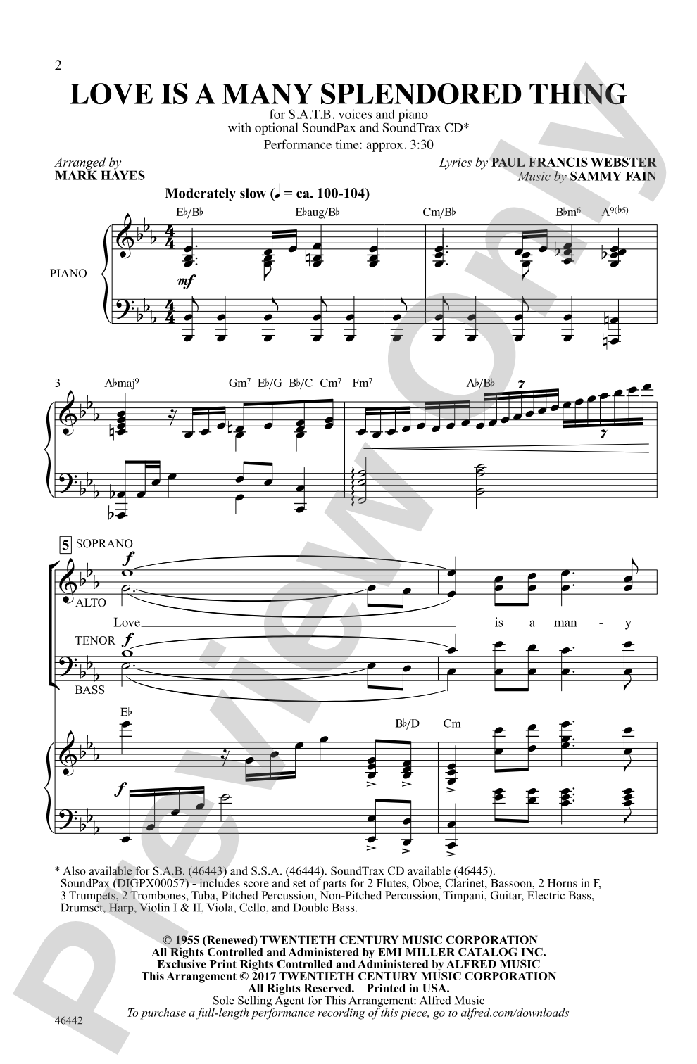 Love Is a Many Splendored Thing: SATB Choral Octavo