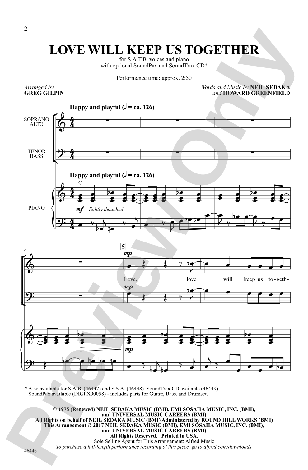 Love Will Keep Us Together: SATB Choral Octavo