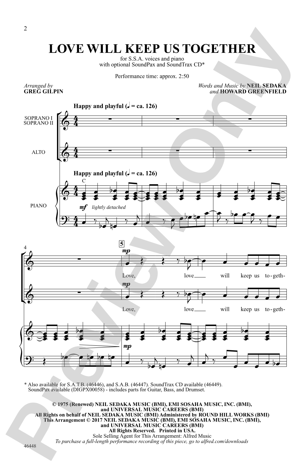 Love Will Keep Us Together: SSA Choral Octavo