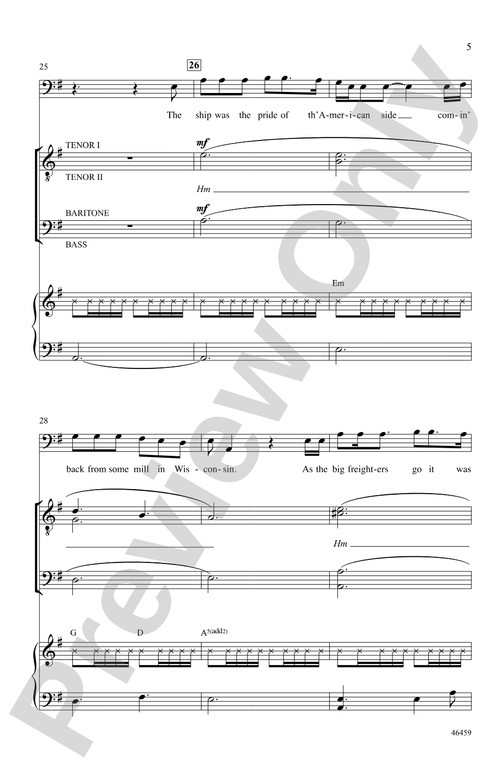 The Wreck of the Edmund Fitzgerald: TTBB Choral Octavo