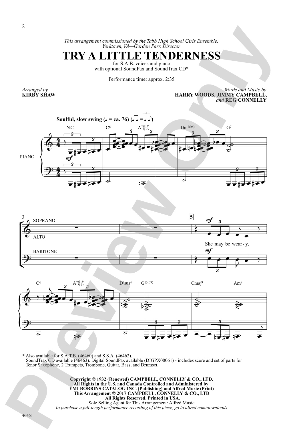 Try a Little Tenderness: SAB Choral Octavo