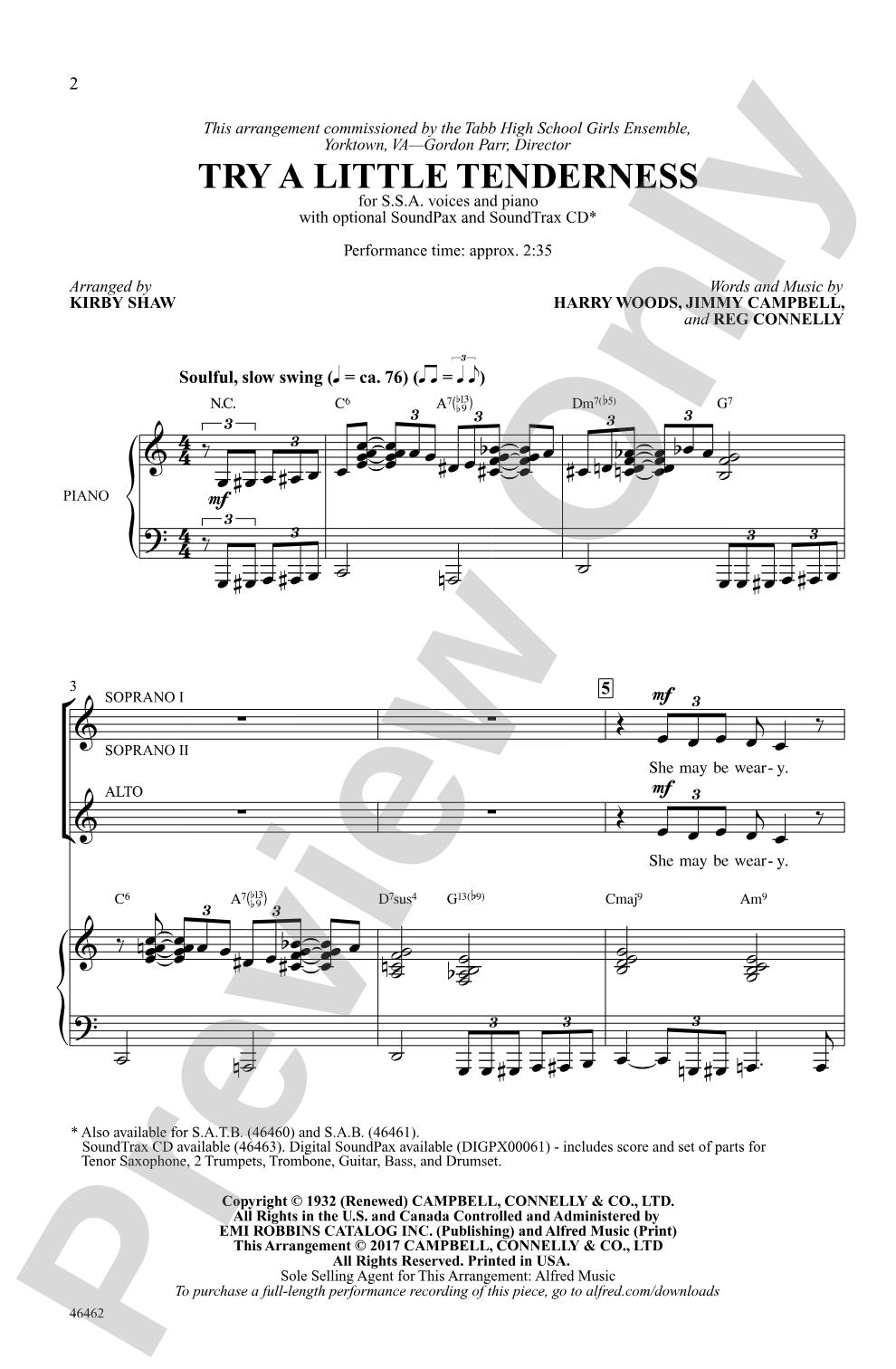 Try a Little Tenderness: SSA Choral Octavo