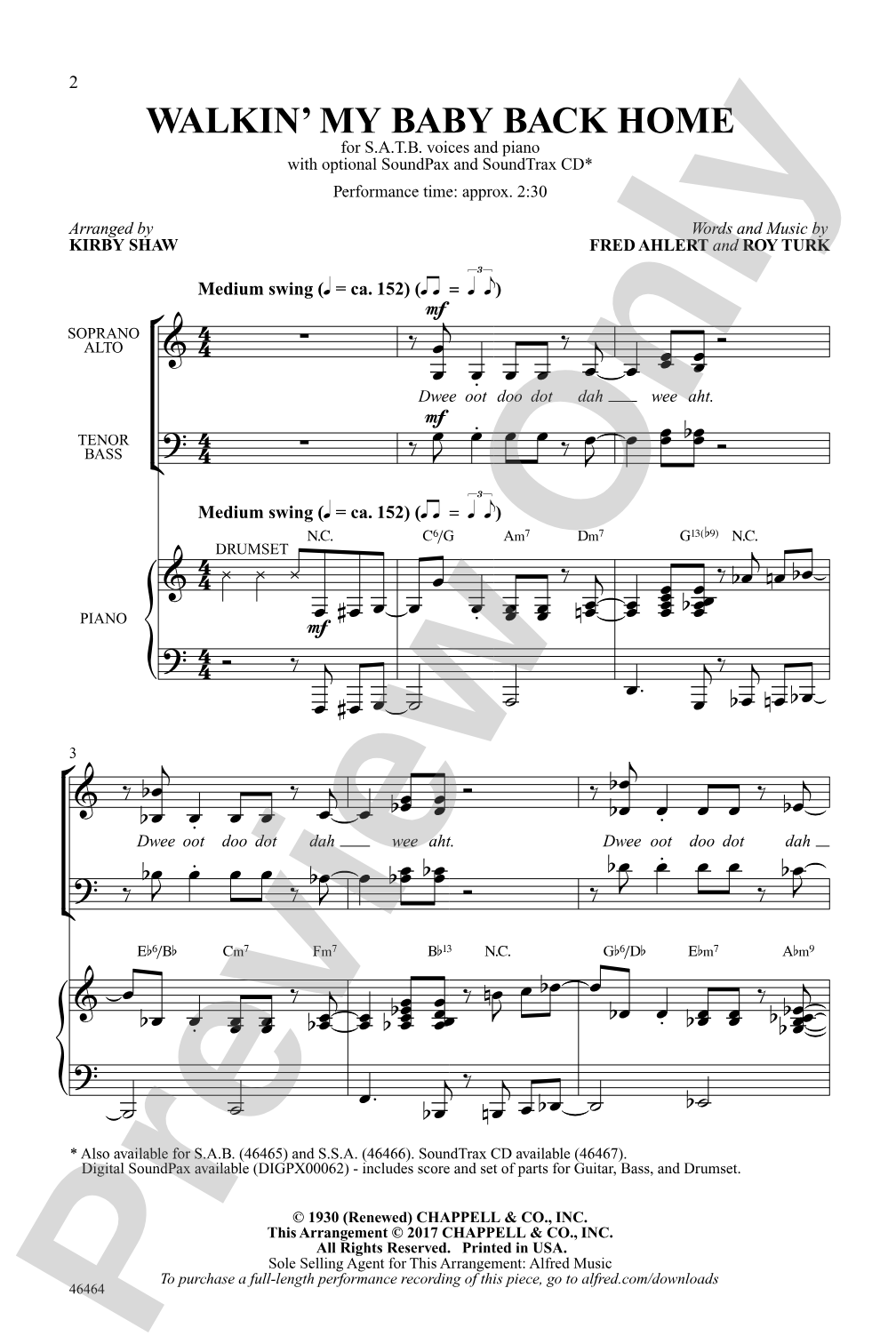 Walkin' My Baby Back Home: SATB Choral Octavo