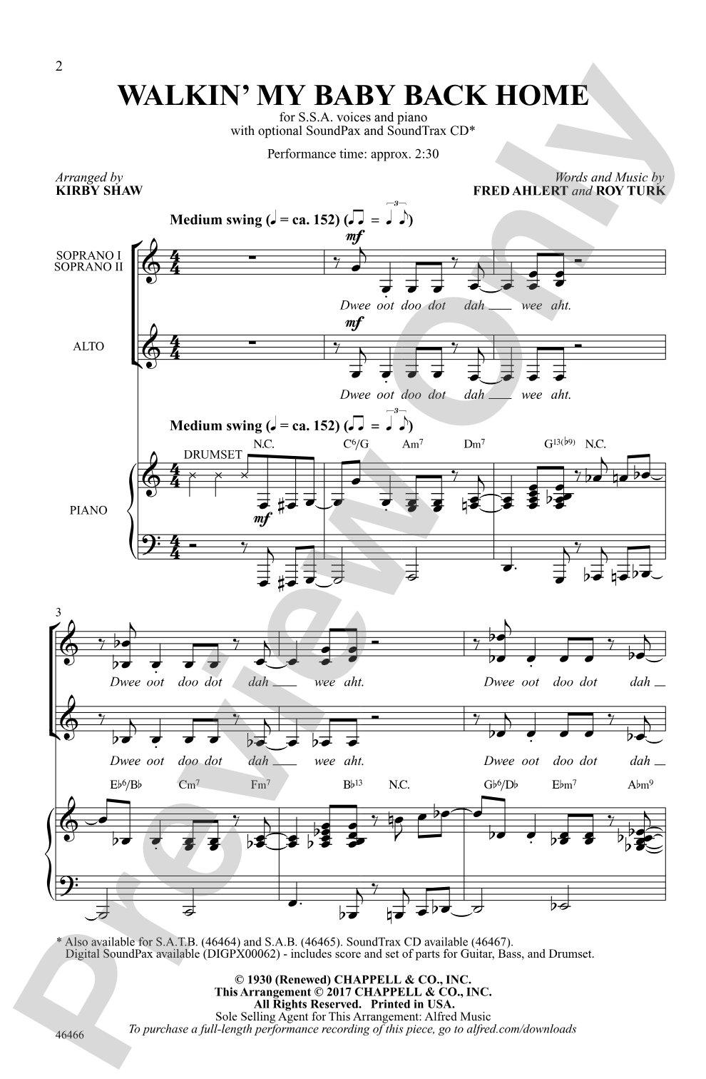 Walkin' My Baby Back Home: SSA Choral Octavo