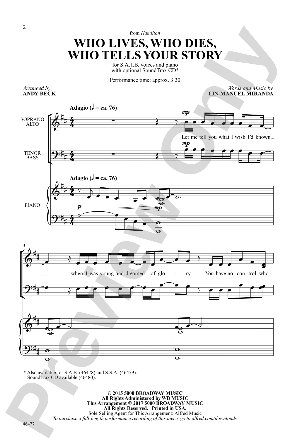 Who Lives, Who Dies, Who Tells Your Story: SATB Choral Octavo
