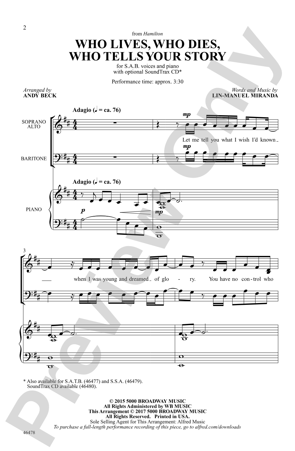 Who Lives, Who Dies, Who Tells Your Story: SAB Choral Octavo