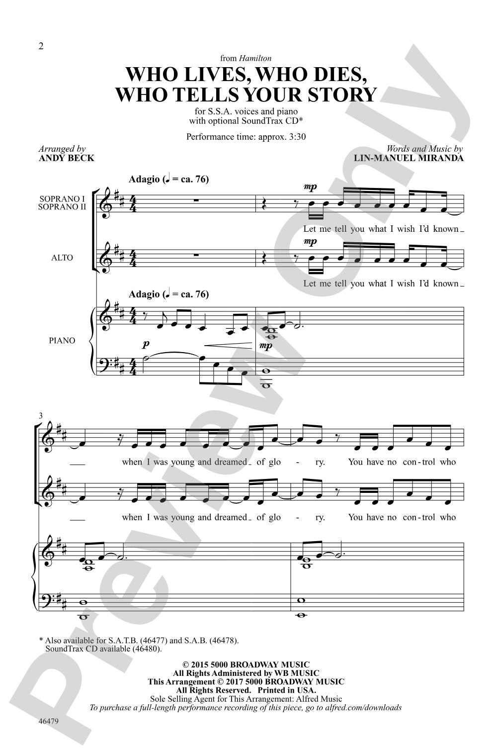 Who Lives, Who Dies, Who Tells Your Story: SSA Choral Octavo