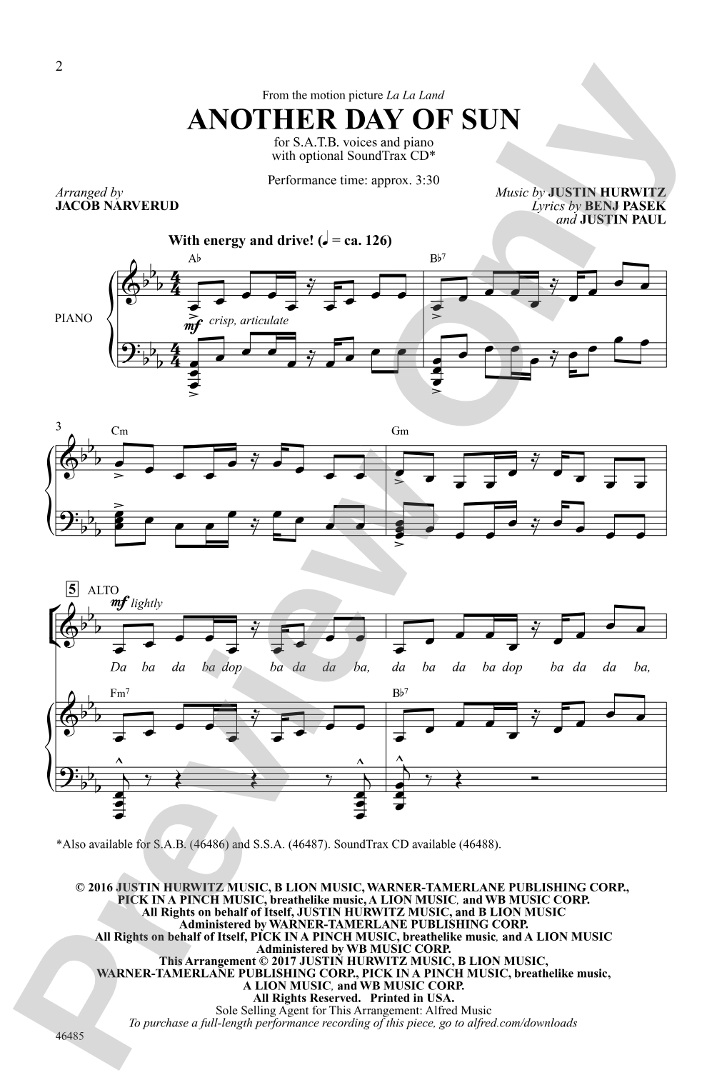 Another Day of Sun: SATB Choral Octavo