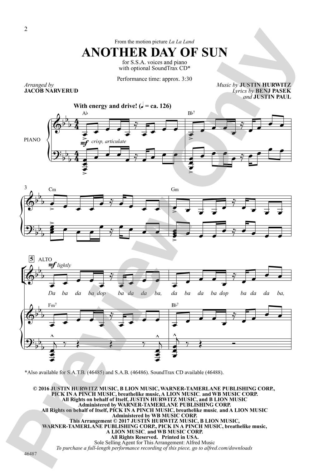 Another Day of Sun: SSA Choral Octavo