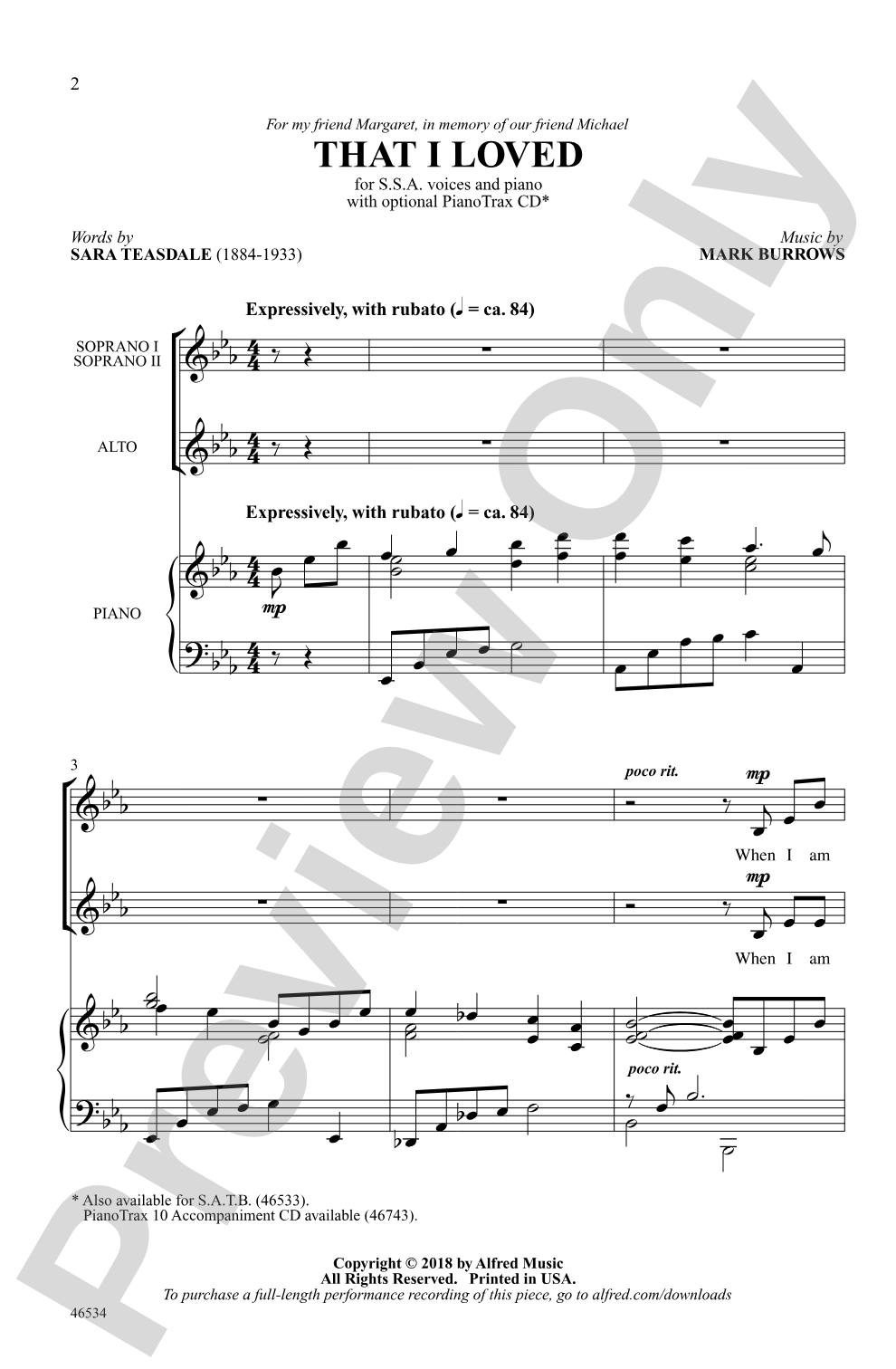 That I Loved: SSA Choral Octavo