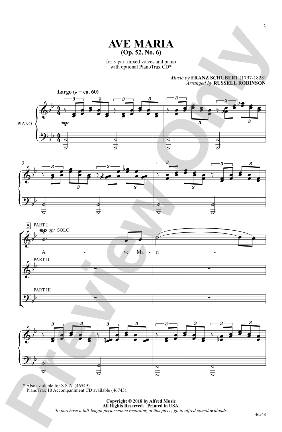 Ave Maria: 3-Part Mixed Choral Octavo