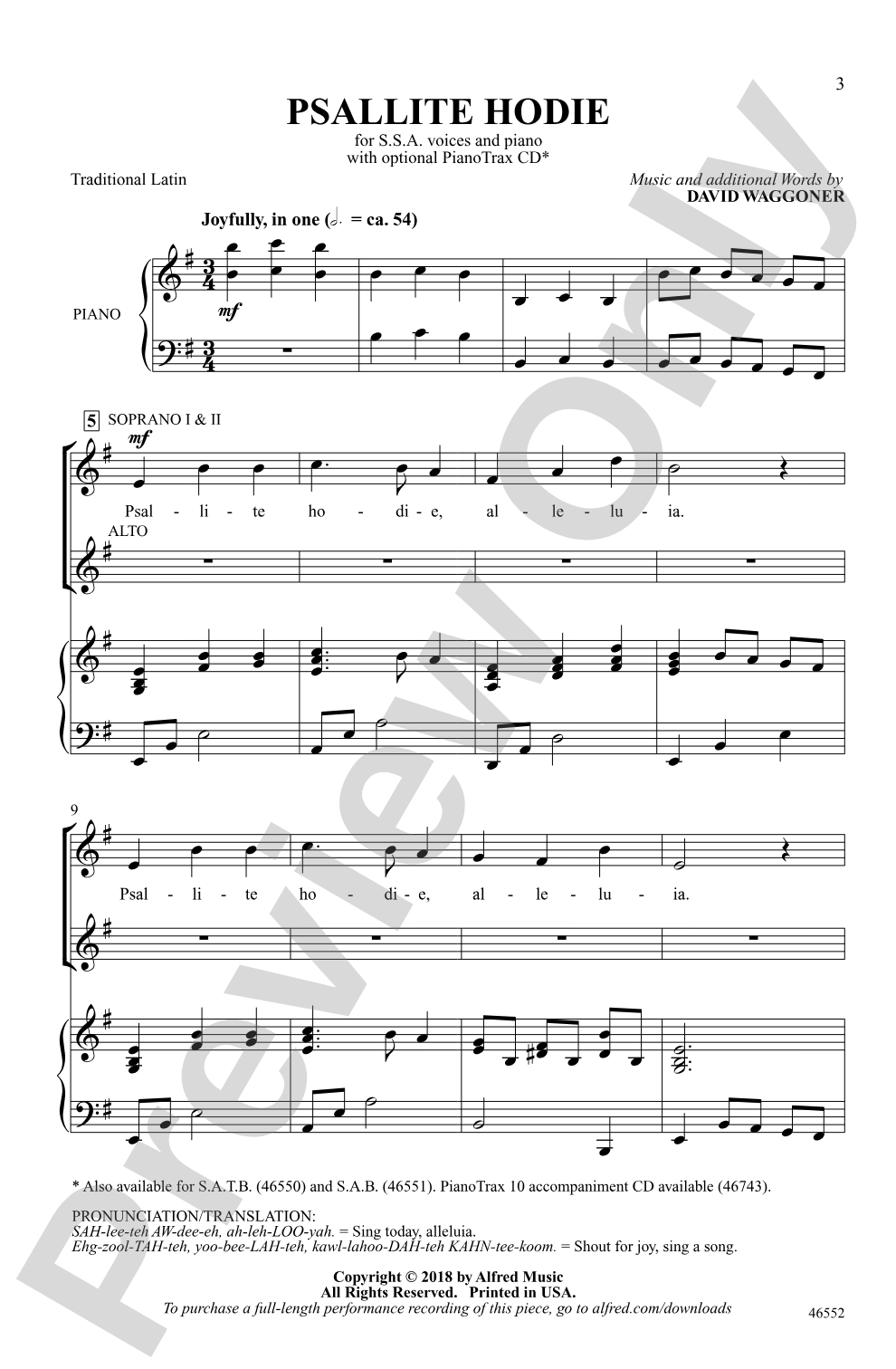Psallite Hodie: SSA Choral Octavo