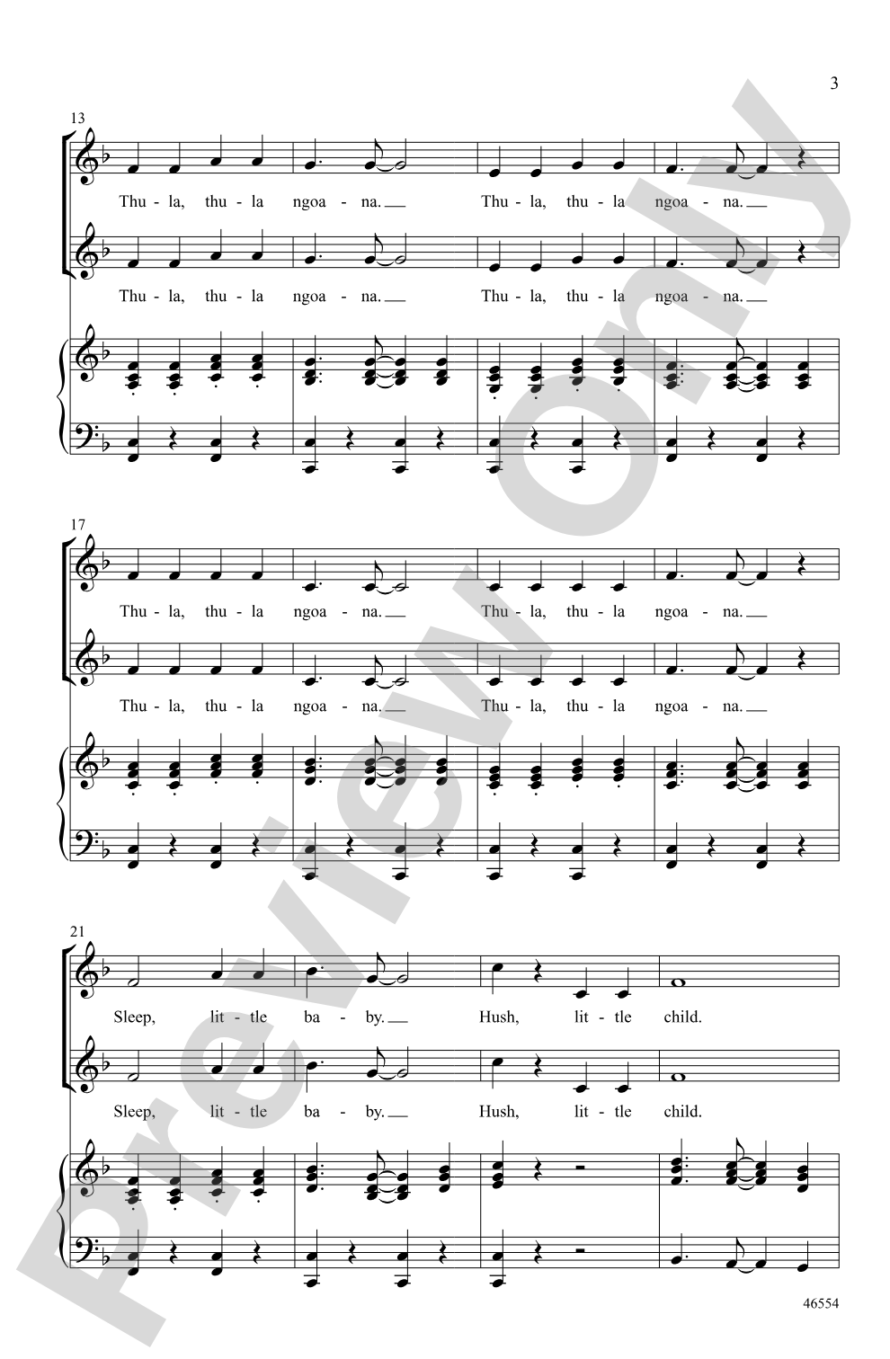 Thula, Thula Ngoana: SSA Choral Octavo