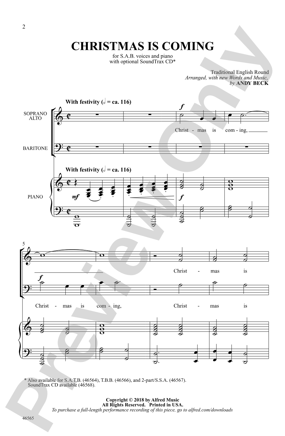 Christmas Is Coming: SAB Choral Octavo