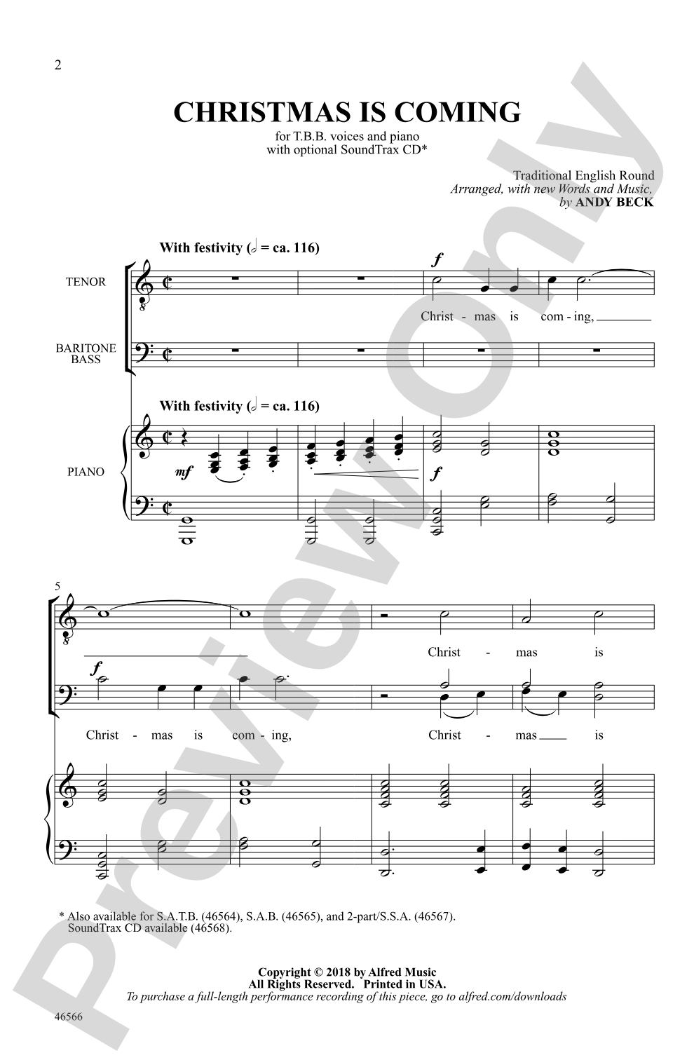 Christmas Is Coming: TBB Choral Octavo