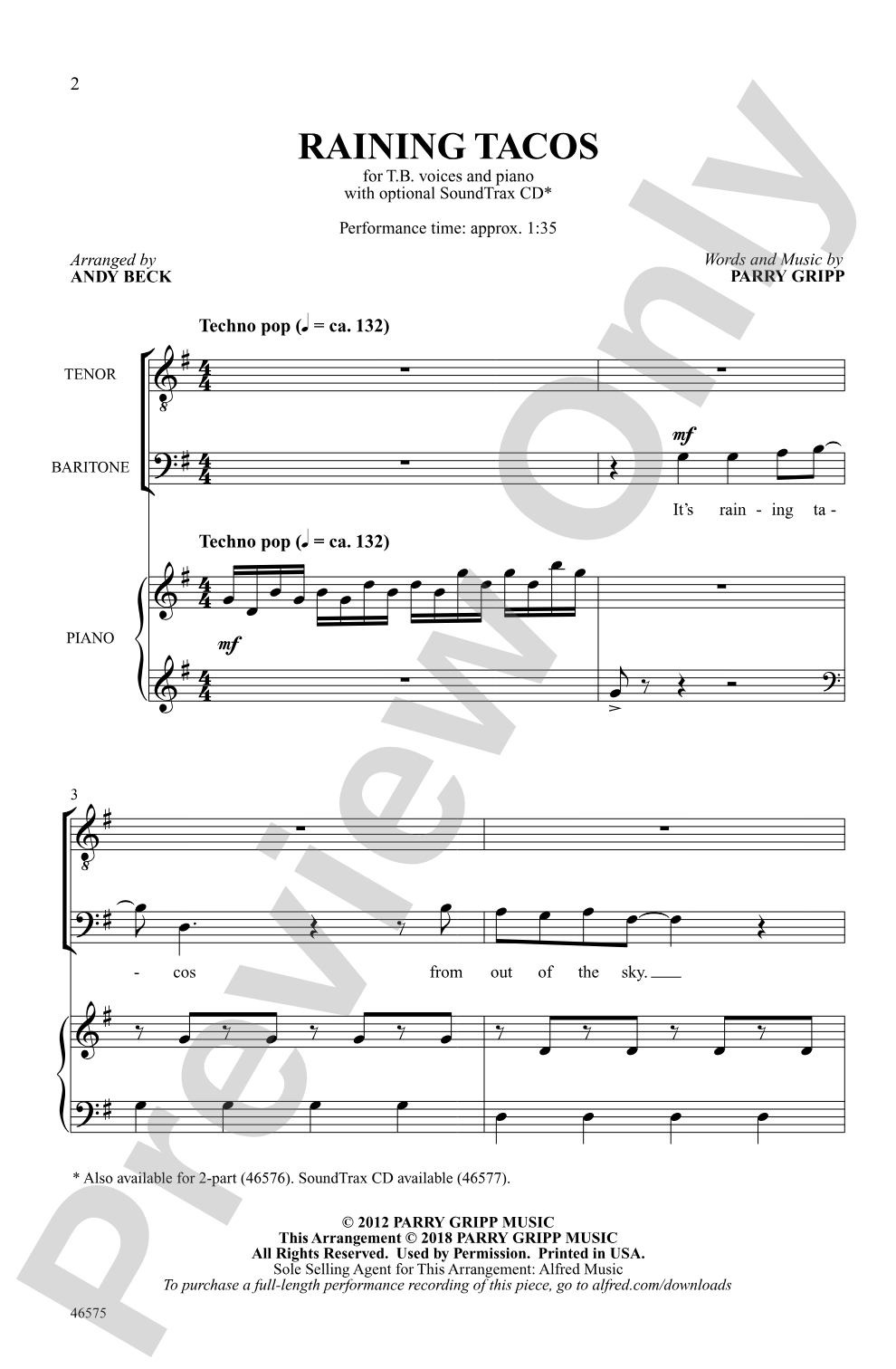 Raining Tacos: TB Choral Octavo