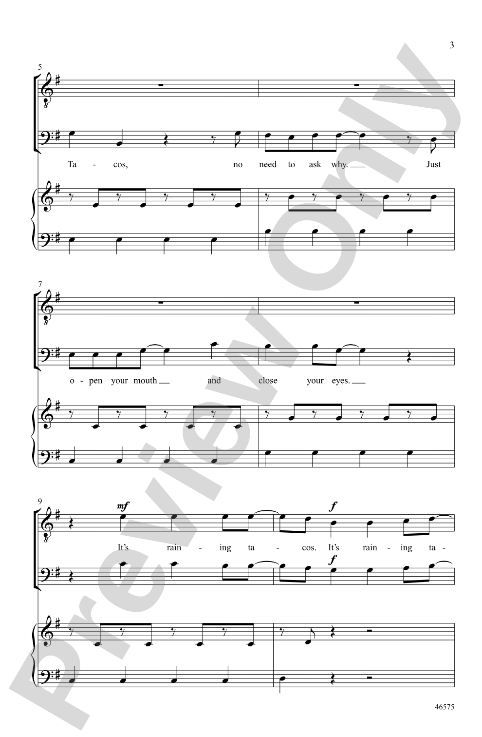 Raining Tacos: TB Choral Octavo
