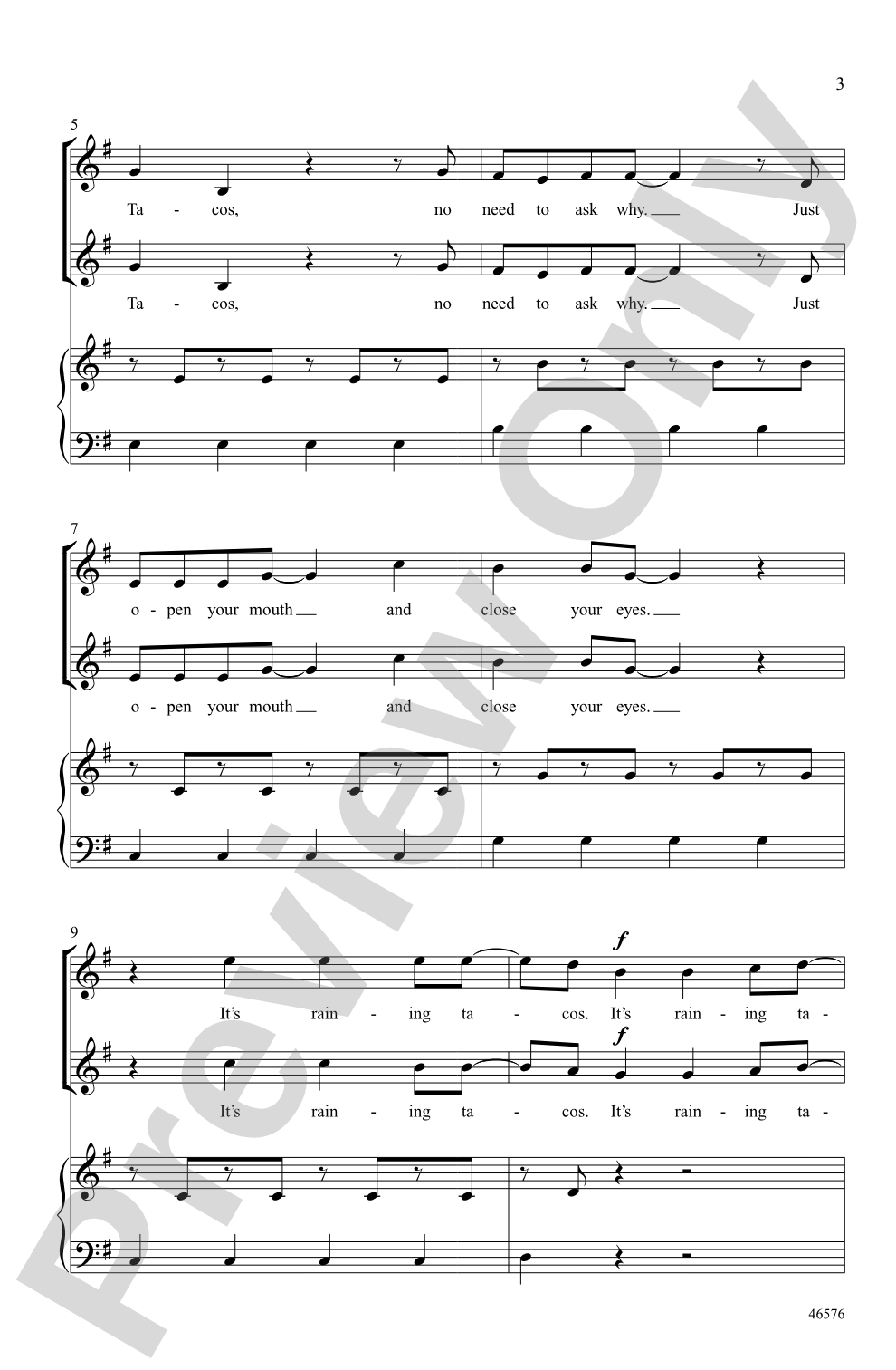 Raining Tacos: 2-Part Choral Octavo