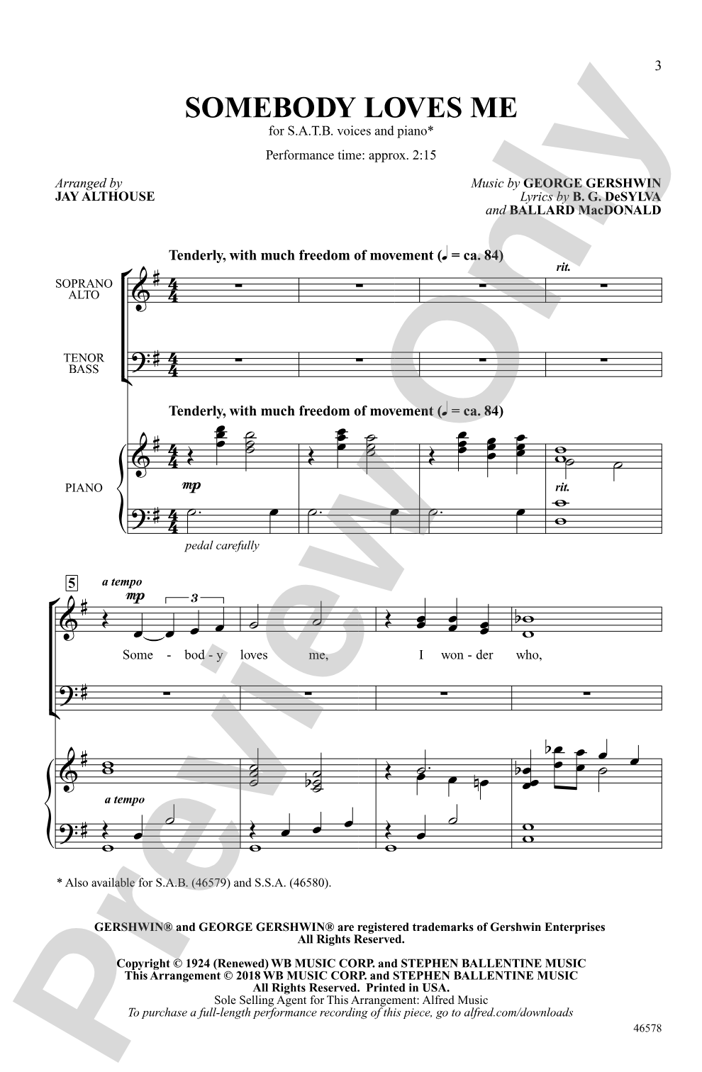 Somebody Loves Me: SATB Choral Octavo