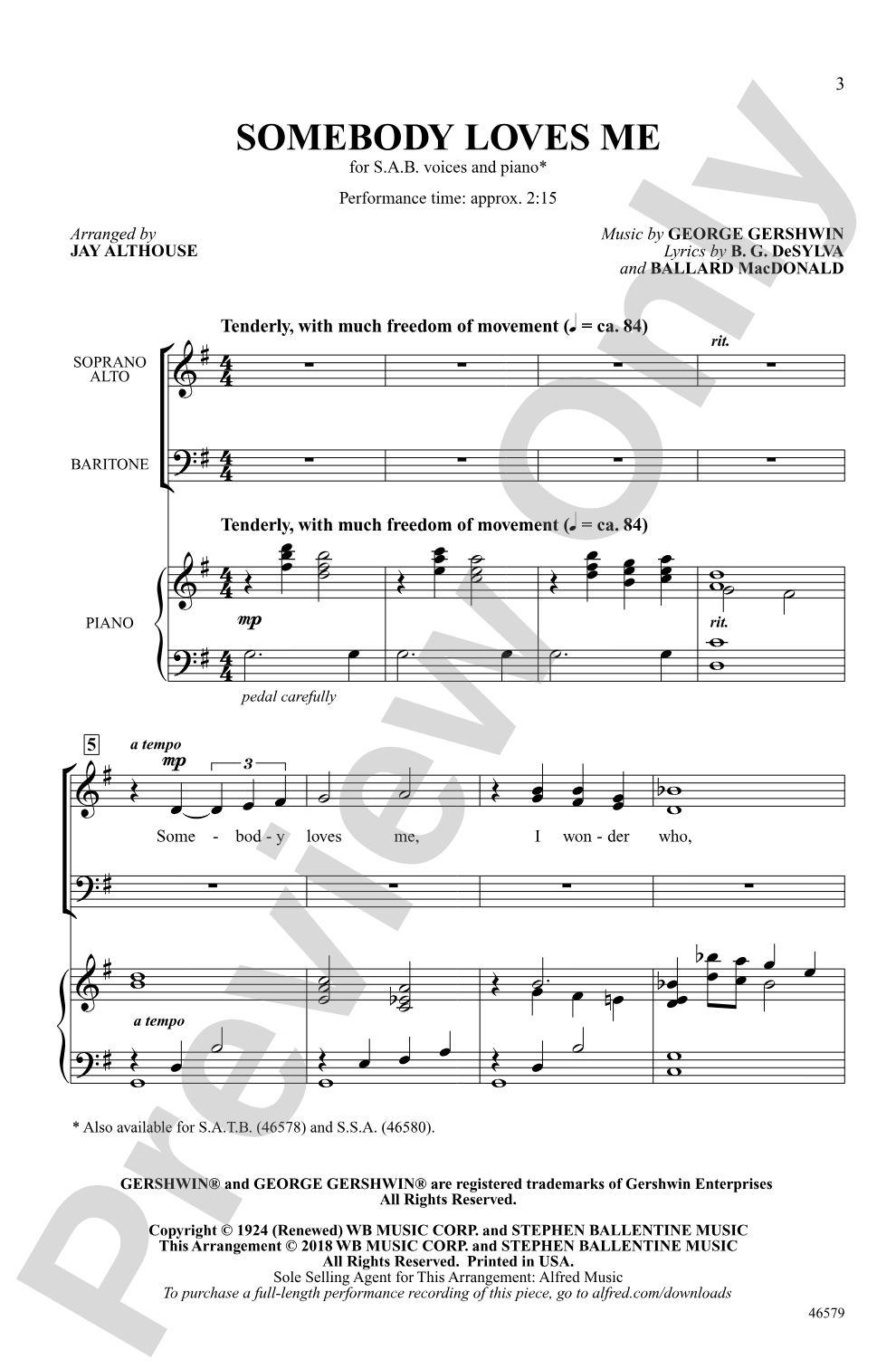 Somebody Loves Me: SAB Choral Octavo